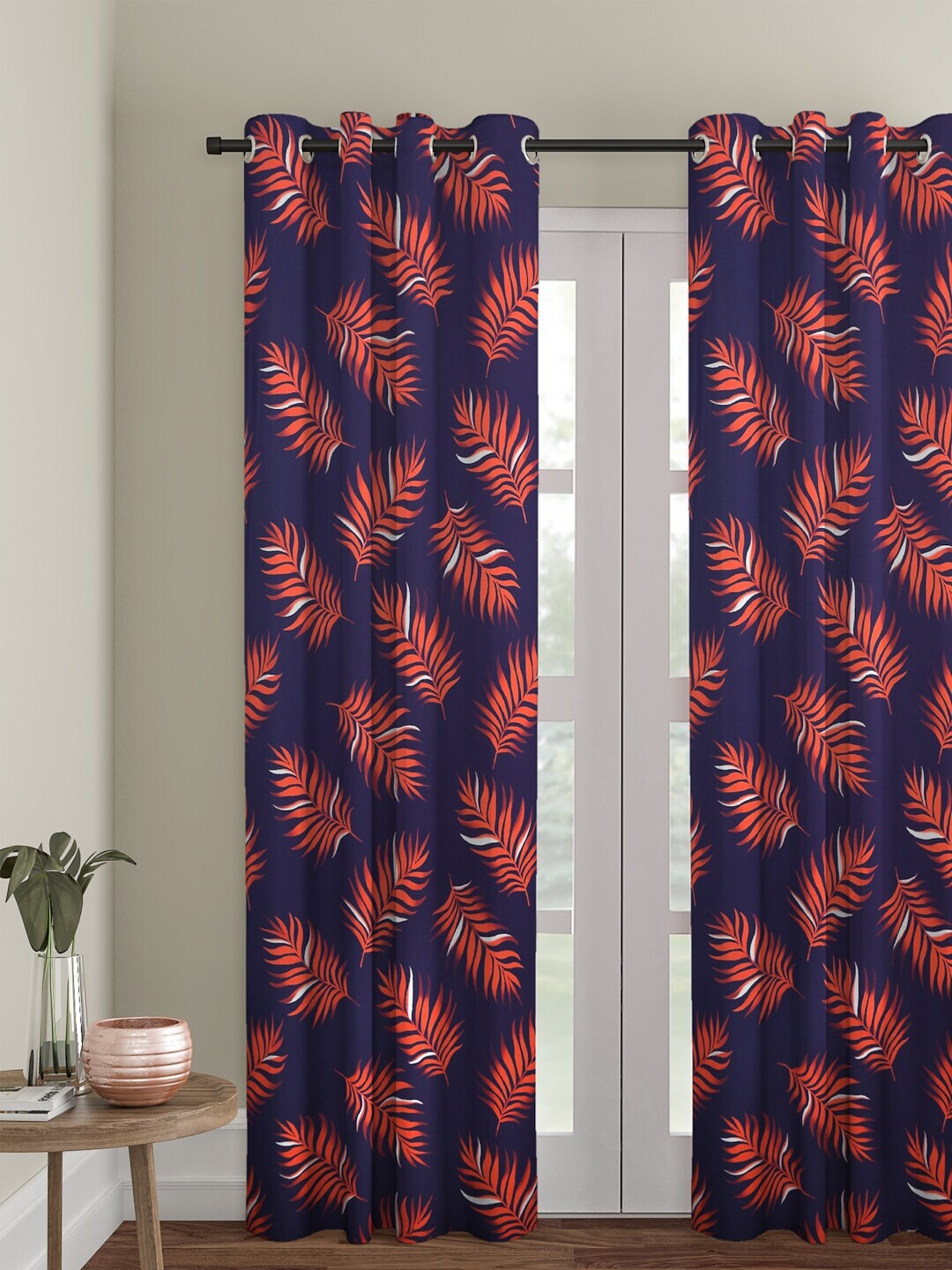 Cortina Navy Blue & Orange Single Printed Door Curtain