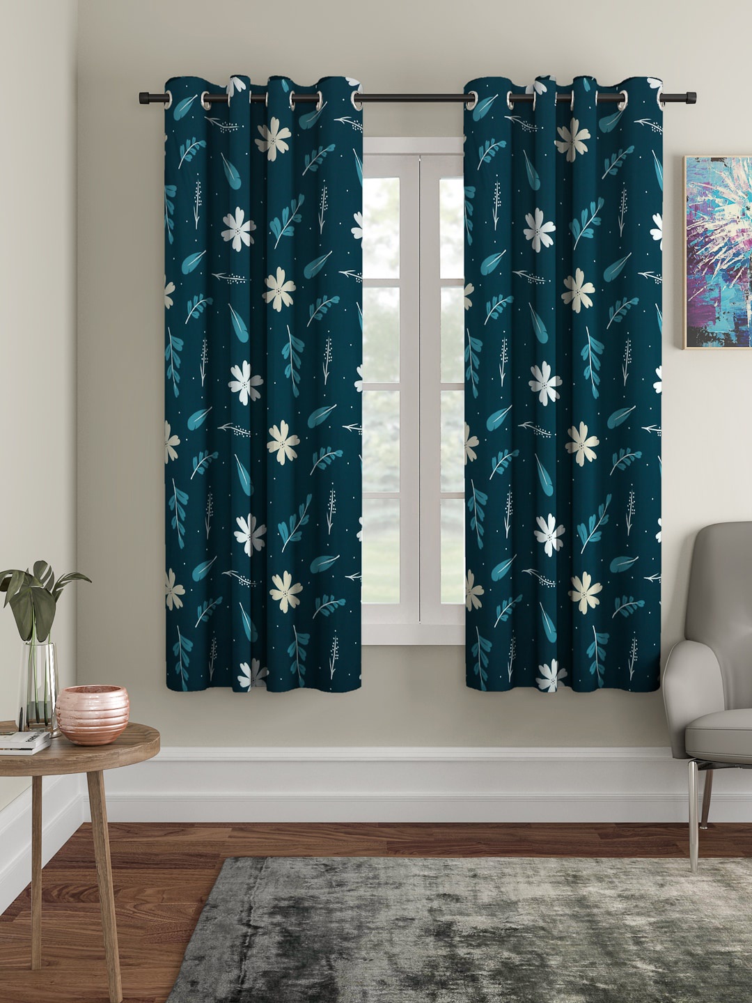 

Cortina Teal Green Set Of 2 Digital Printed Window Curtains