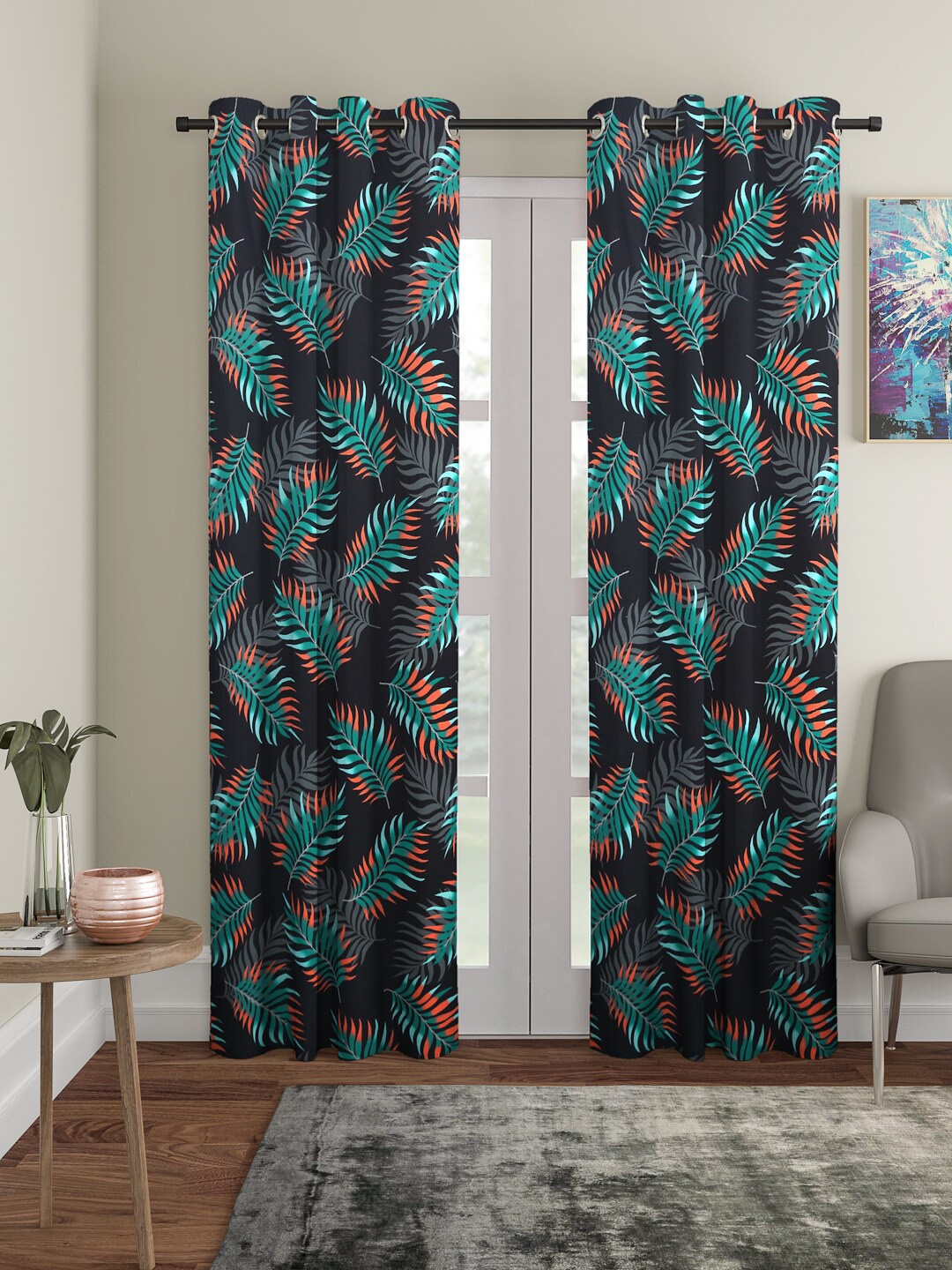 

Cortina Black & Green Set of 2 Digital Printed Door Curtains, Blue