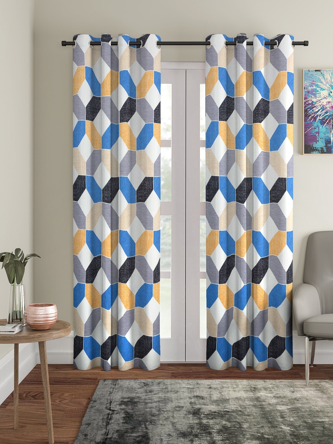 

Cortina Blue & White Set of 2 Digital Printed Door Curtains