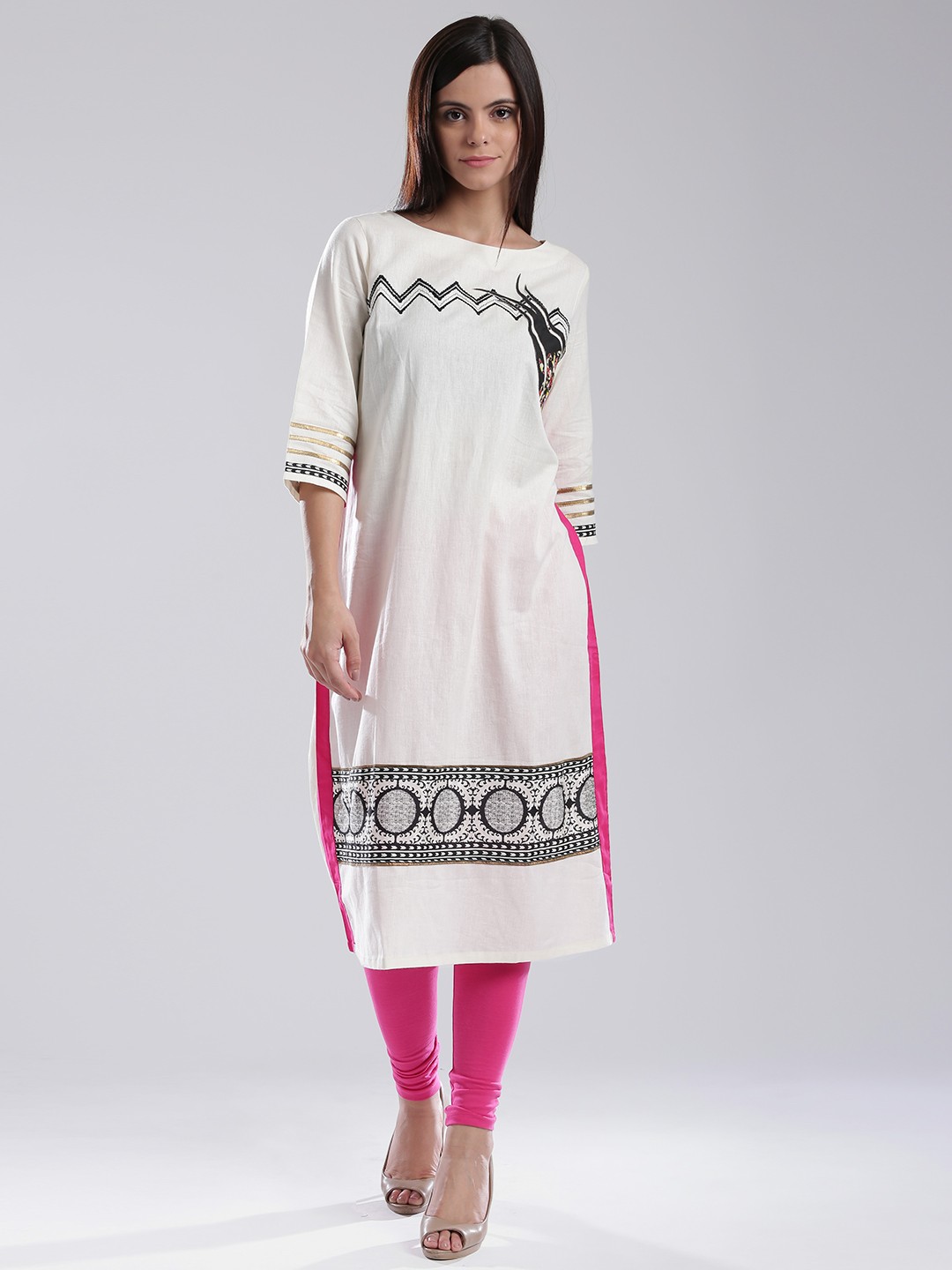

W Off-White Embroidered Printed Kurta