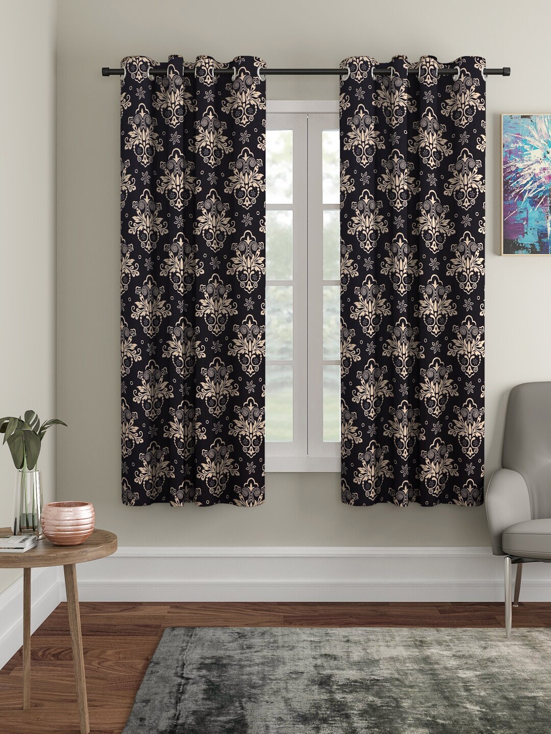 

Cortina Black & Beige Set of 2 Digital Printed Window Curtains