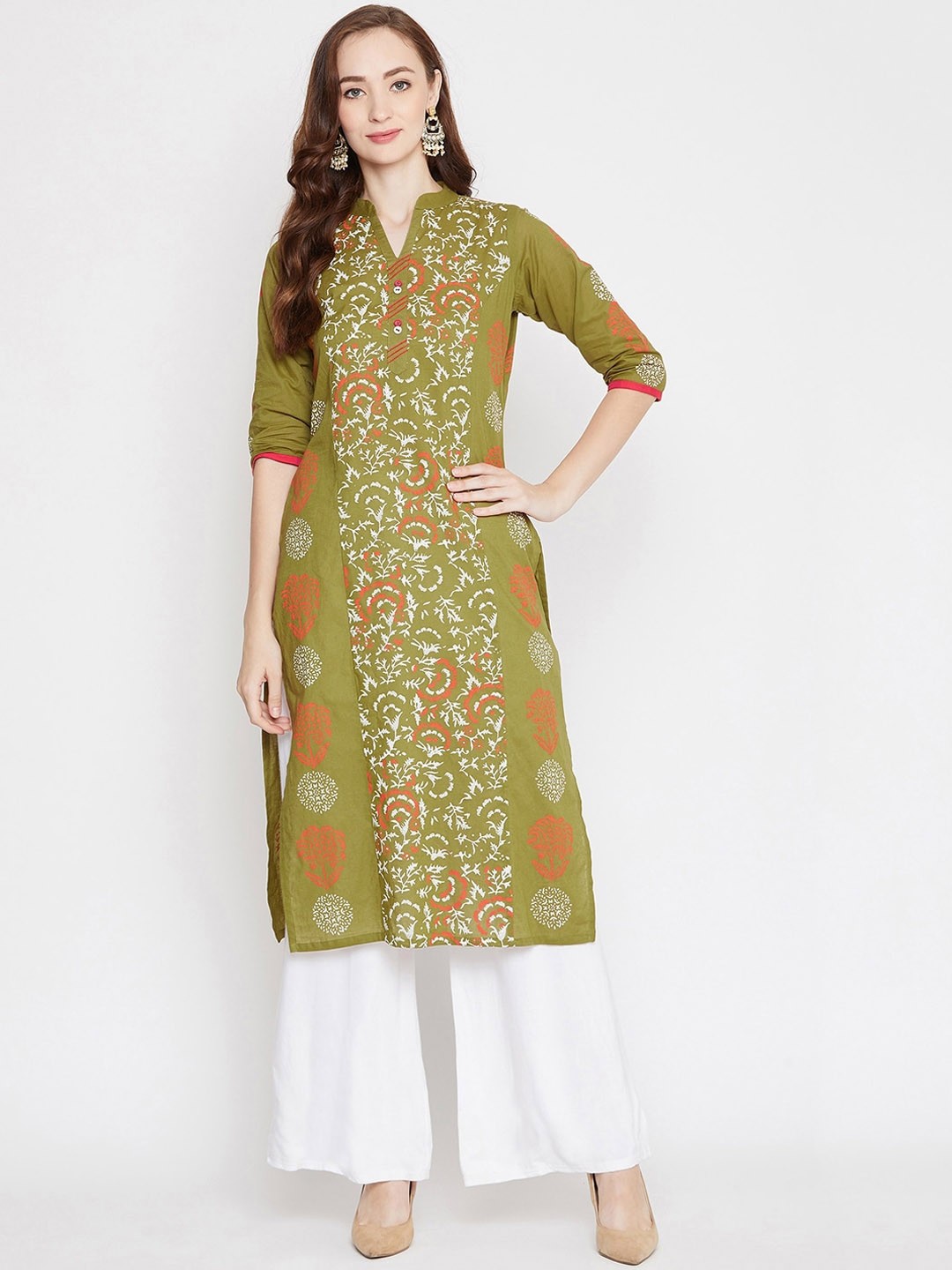 

WineRed Women Green Printed Straight Kurta