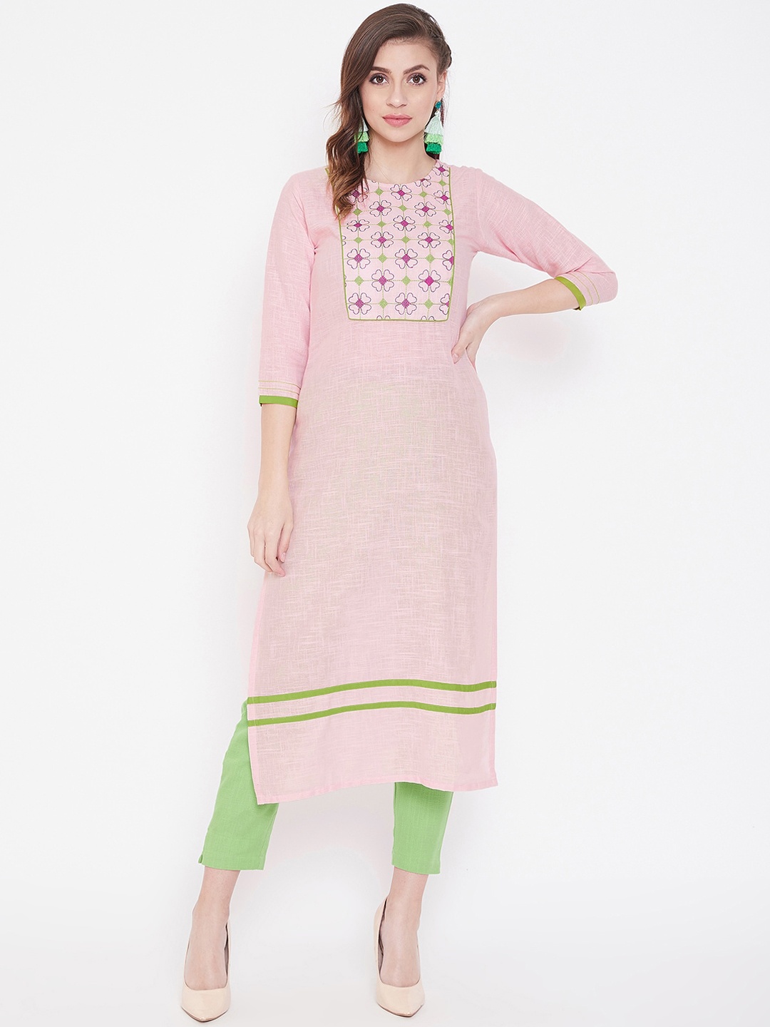 

WineRed Women Pink Yoke Design Straight Kurta