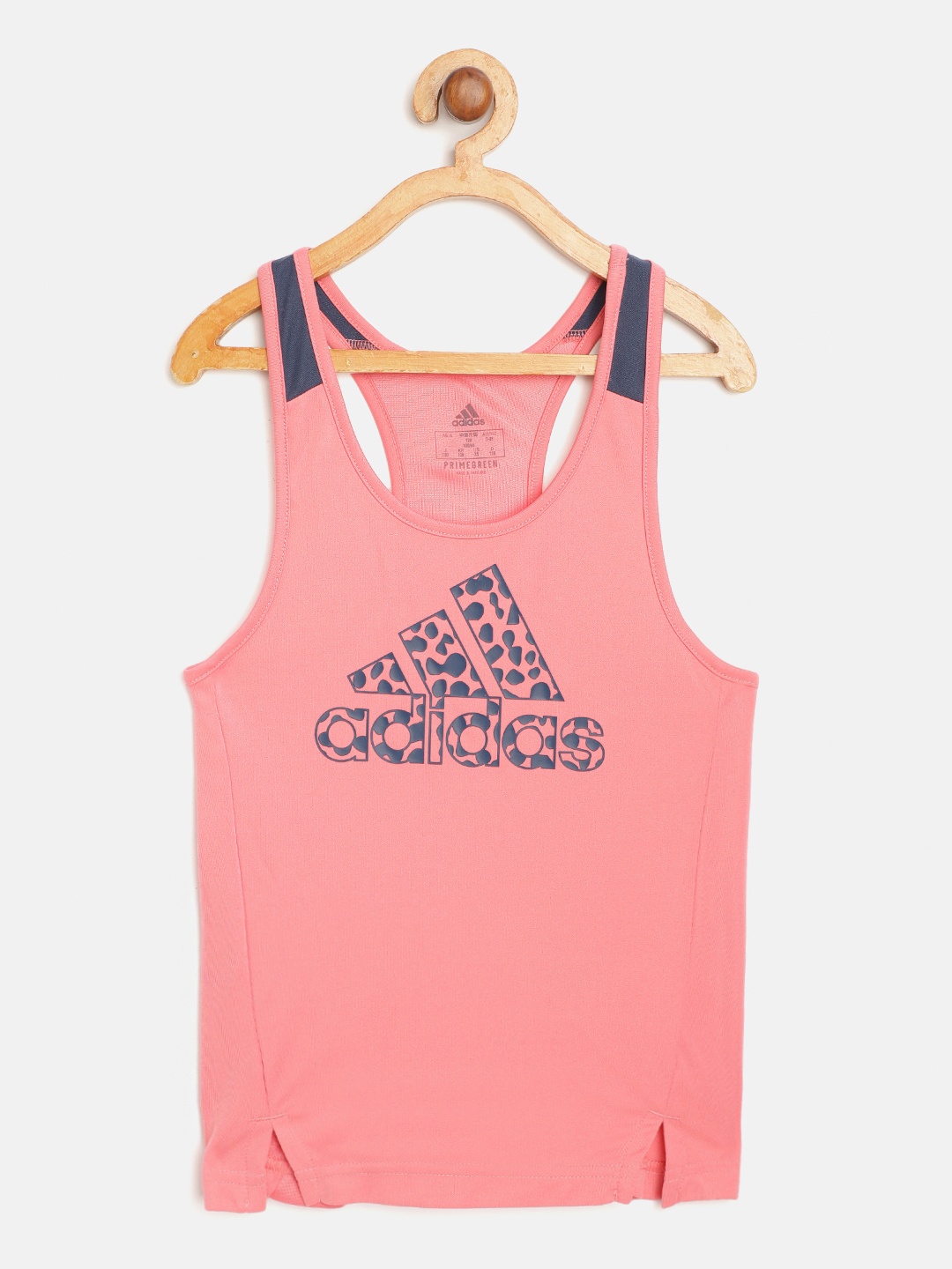 

ADIDAS Girls Pink & Navy Brand Logo Leopard Print Slim Fit Sustainable Primegreen Tank Top