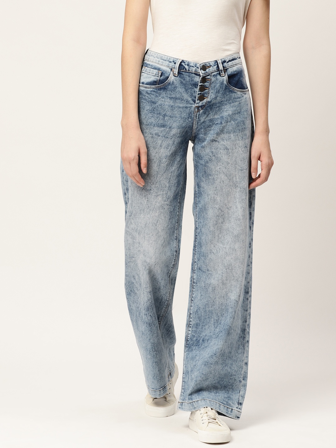

Moda Rapido Women Blue Wide Leg Mid-Rise Clean Look Stretchable Jeans