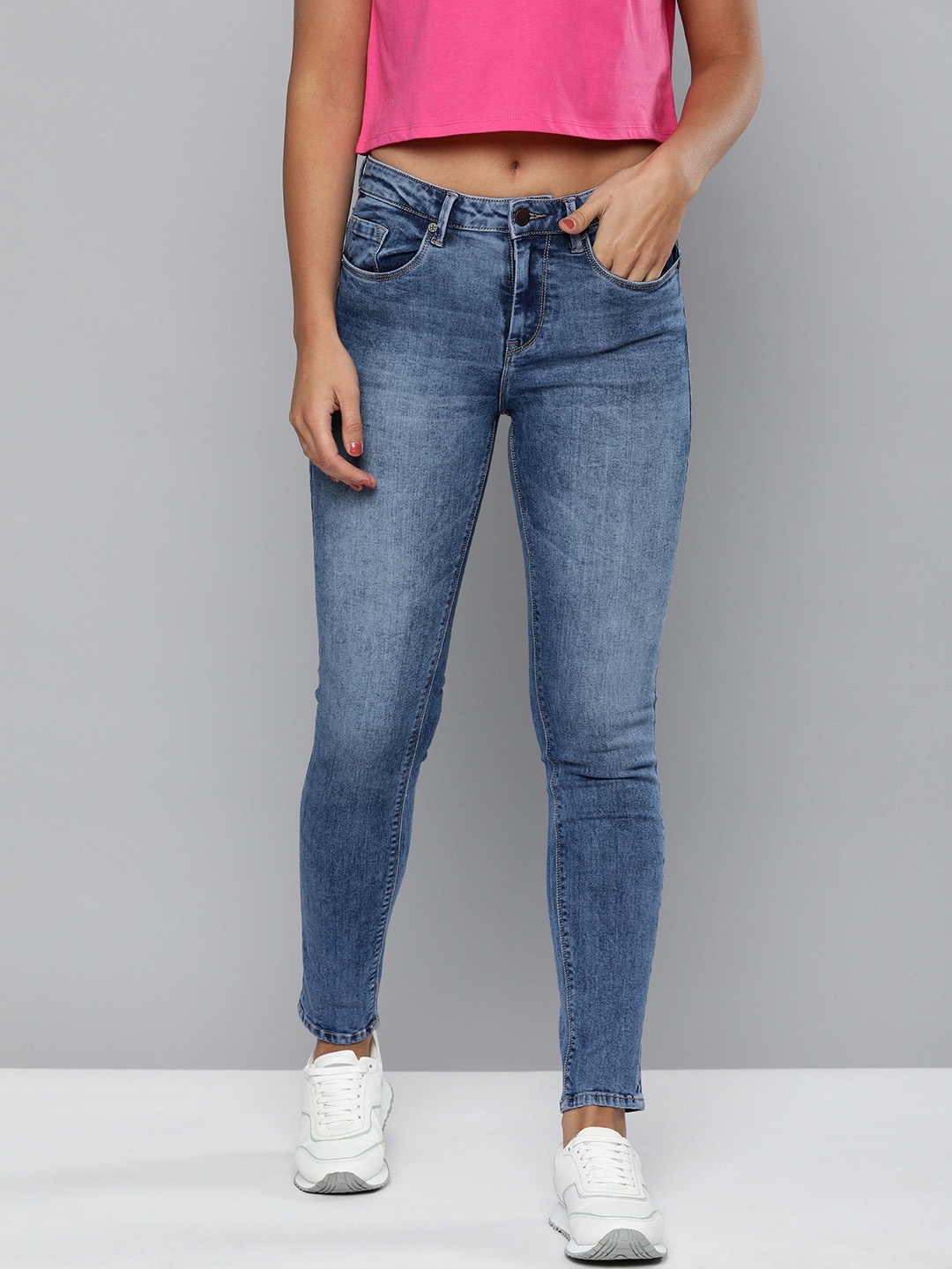 

HERE&NOW Women Blue Skinny Fit High-Rise Clean Look Stretchable Jeans