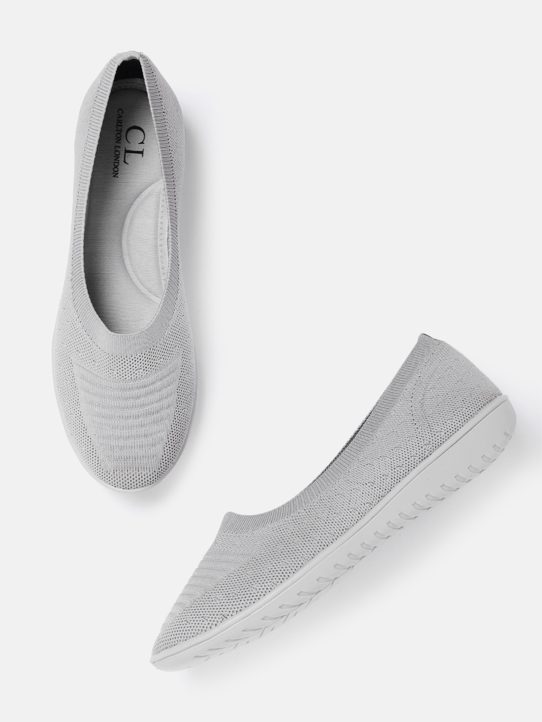 

Carlton London sports Women Grey Knitted Woven Design Ballerinas