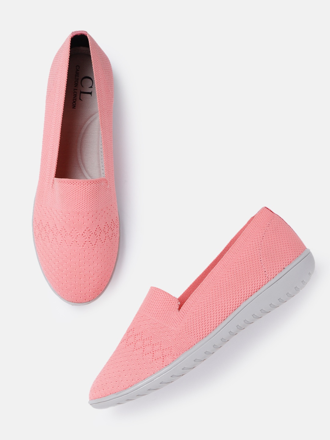 

Carlton London sports Women Pink Knitted Woven Design Slip-Ons