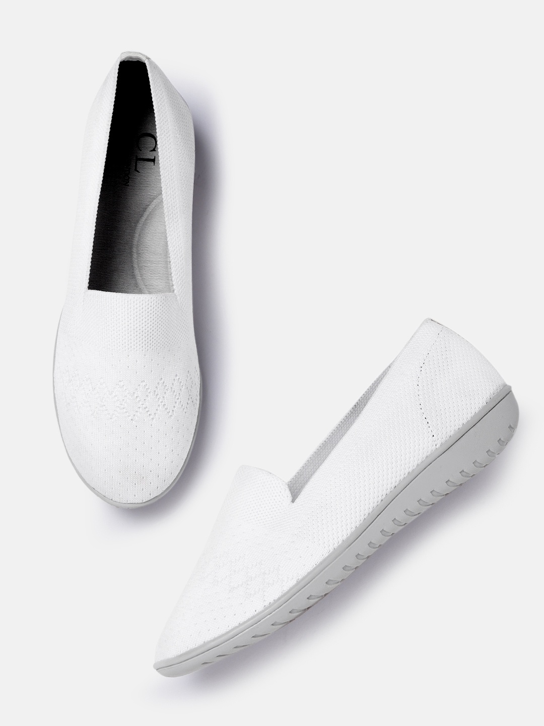 

Carlton London sports Women White Knitted Woven Design Slip-Ons