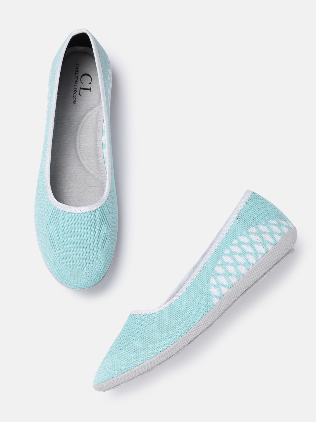 

Carlton London sports Women Turquoise Blue & White Knitted Woven Design Mesh Ballerinas