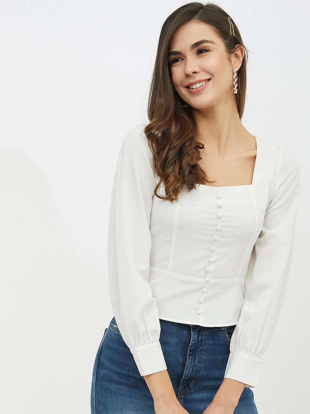 

Harpa White Square Neck Top