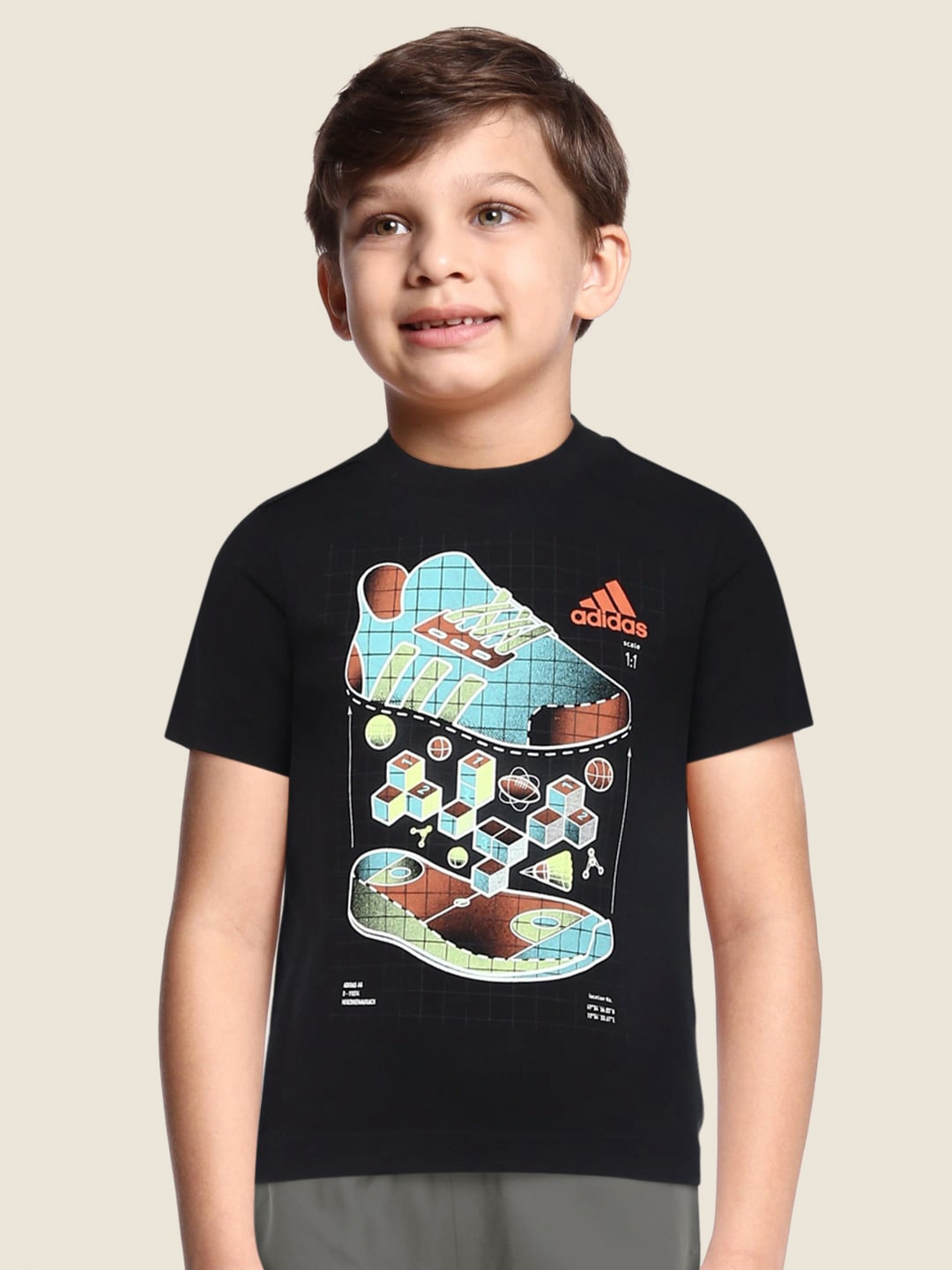 

ADIDAS Boys Black & Sea Green Graphic Print Essentials Cotton Training Sustainable T-shirt