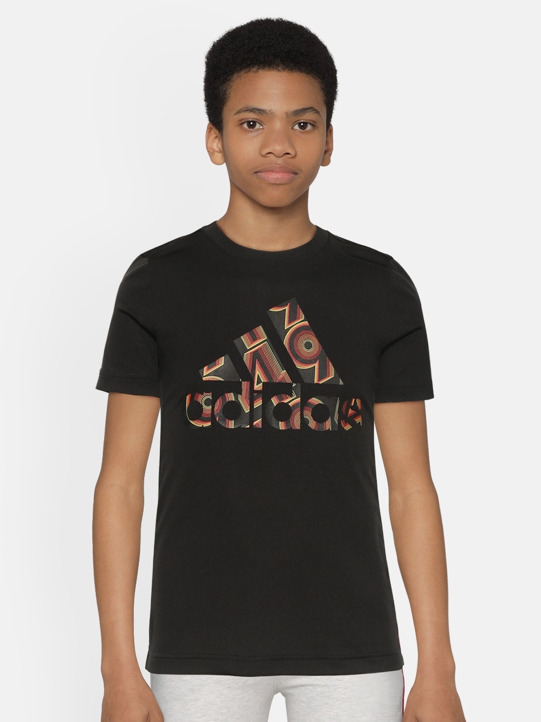 

ADIDAS Boys Black B.A.R Brand Logo Print Aeroready Round Neck Training Sustainable Sustainable T-shirt