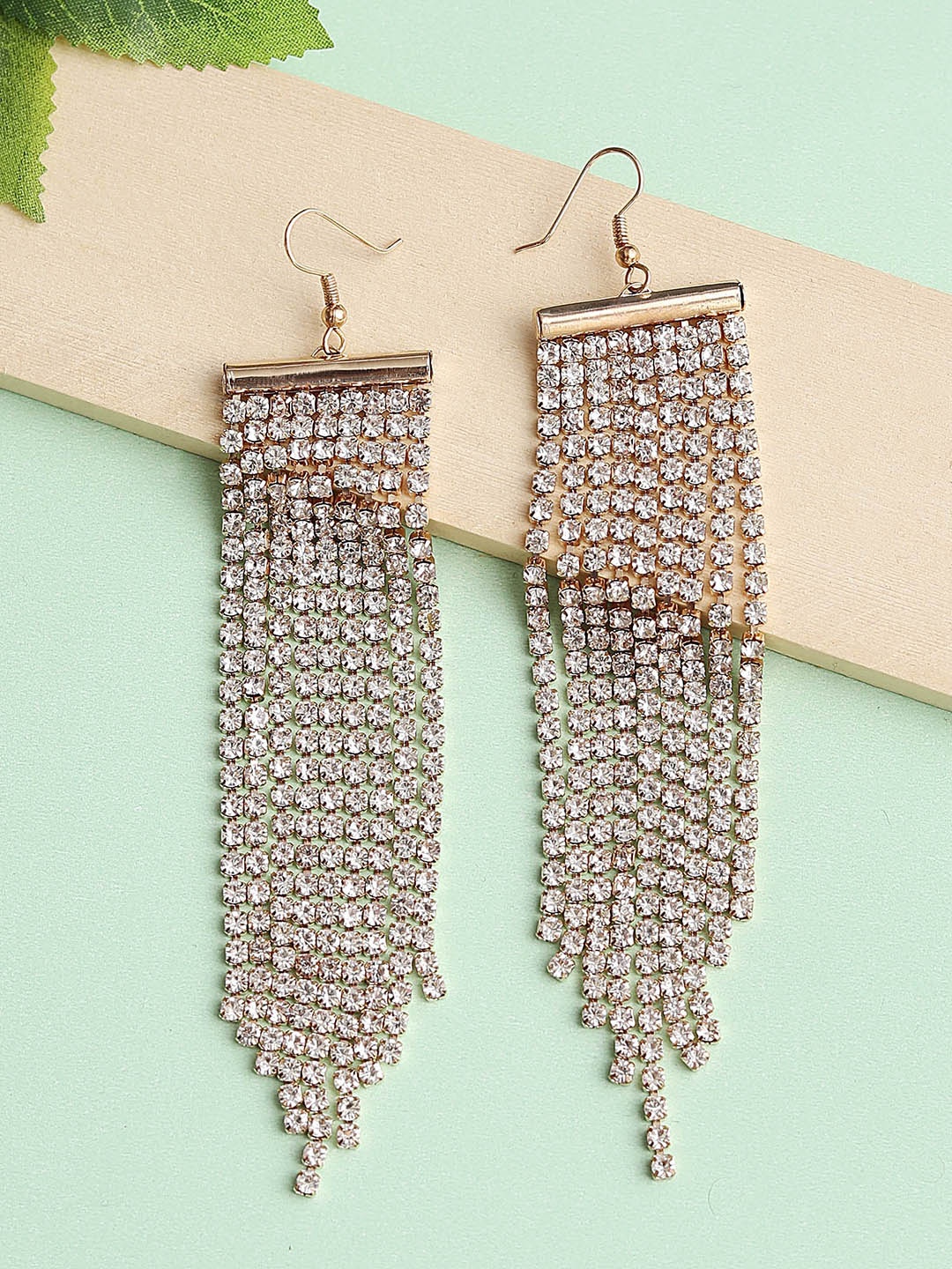 

Blueberry Gold-Plated Stone-Studded Handcrafted Tasselled Contemporary Drop Earrings