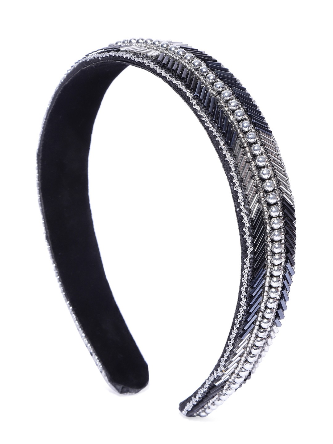 

Blueberry Women Black & Silver-Toned Beaded Hairband