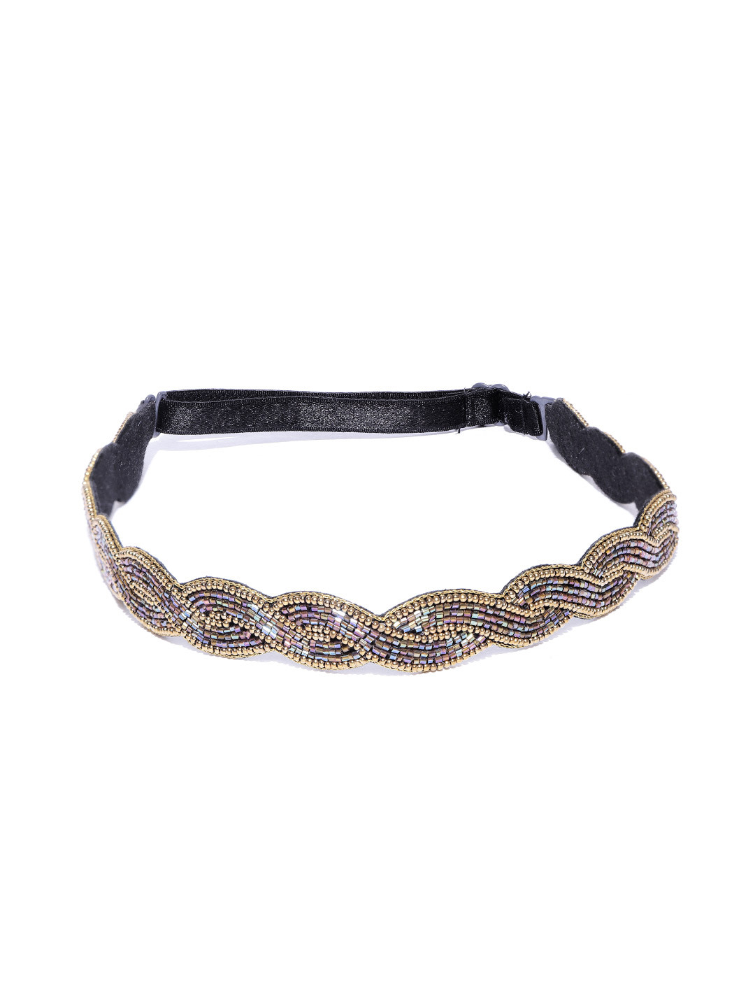 

Blueberry Women Black & Gold-Toned Beaded Adjustable Hairband