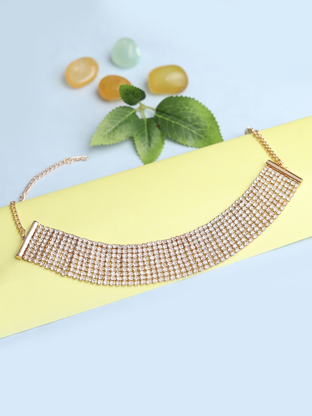 

Blueberry Handcrafted Gold-Plated Stone-Studded Choker Necklace