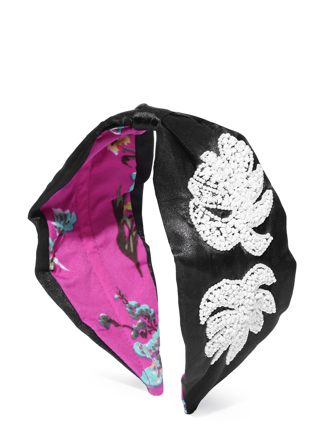 

Blueberry Women Black & White Leaf Shape Sequinned Knot Hairband