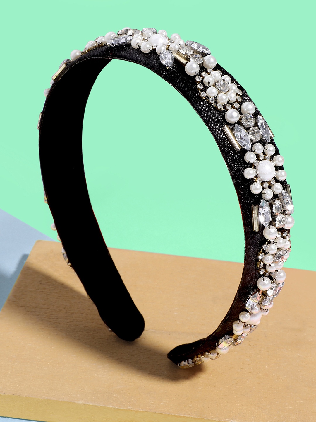 

Blueberry Women Black & White Stone-Studded & Beaded Hairband