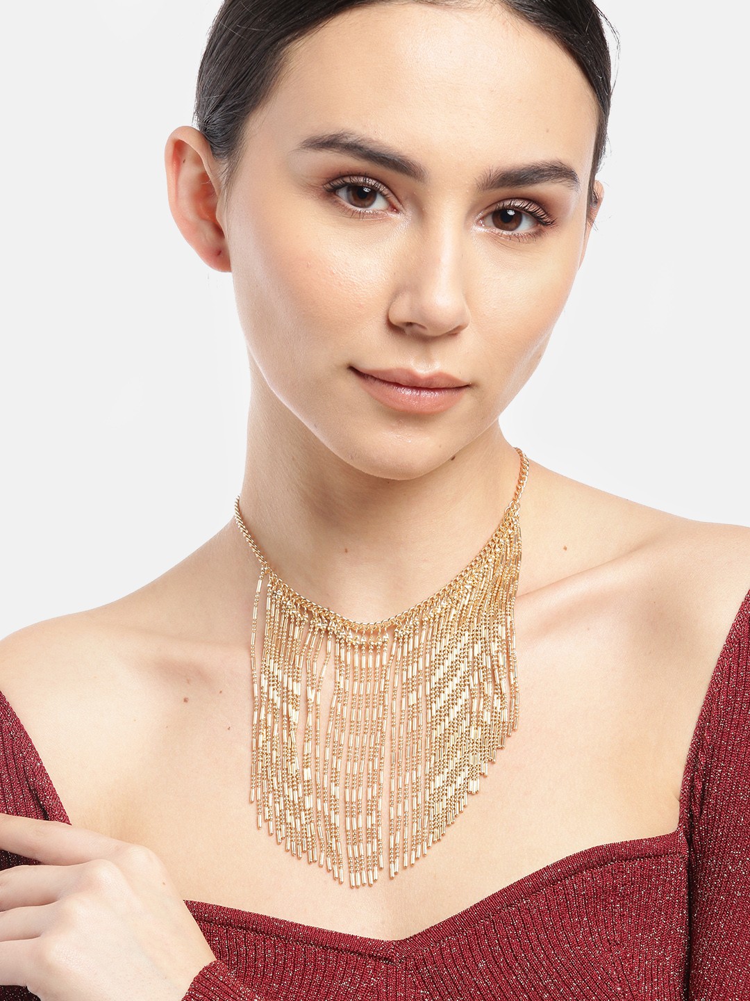 

Blueberry Handcrafted Gold-Plated Tasselled Necklace