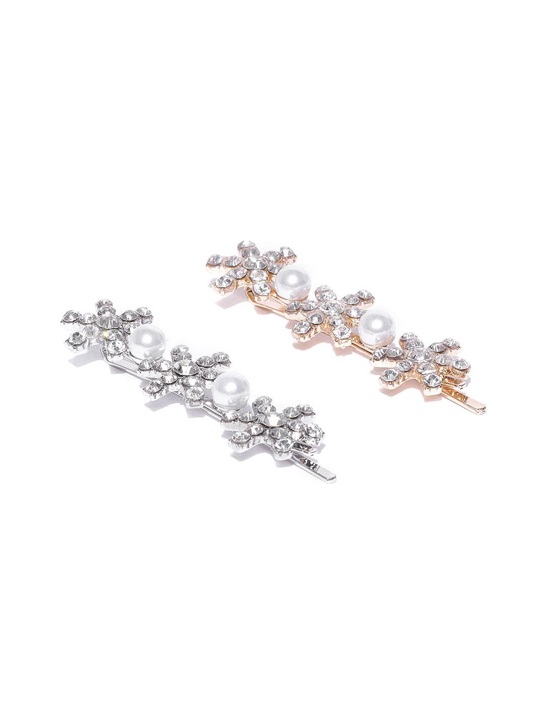 

Blueberry Set of 2 Stone-Studded & Beaded Bobby Pins, Silver