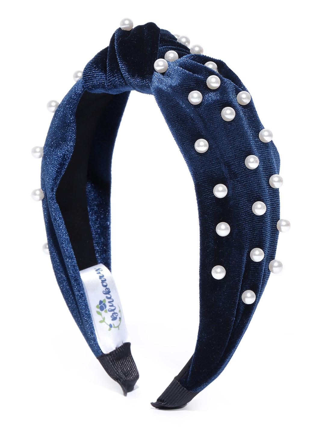 

Blueberry Navy Blue & White Velvet Finish Beaded Hairband