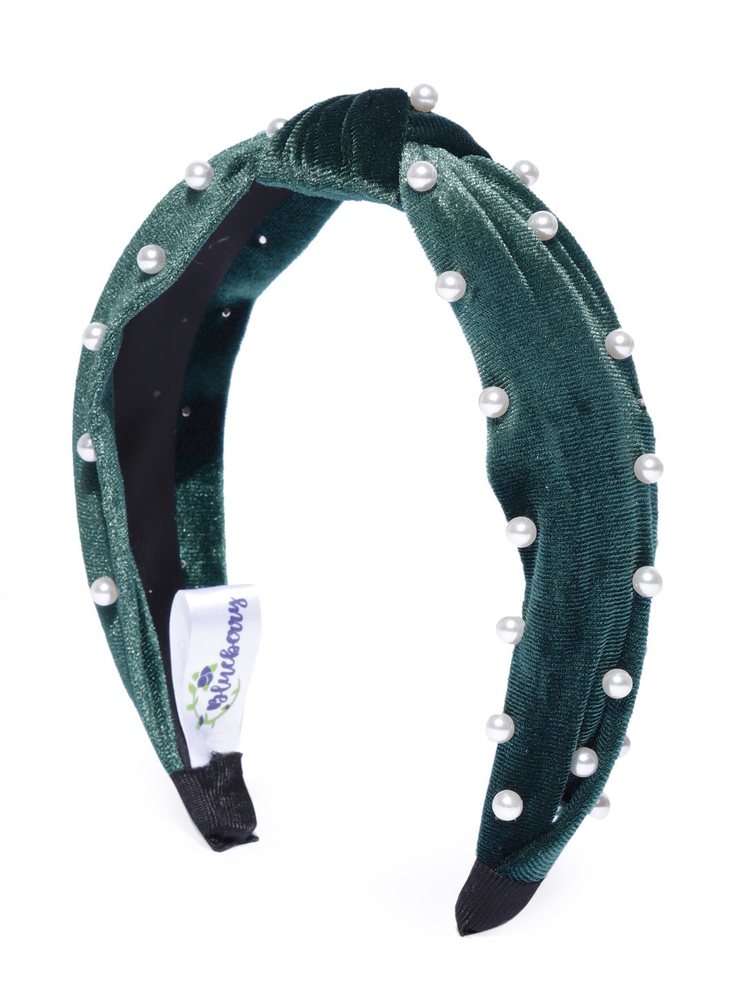 

Blueberry Teal Green & White Velvet Finish Beaded Hairband