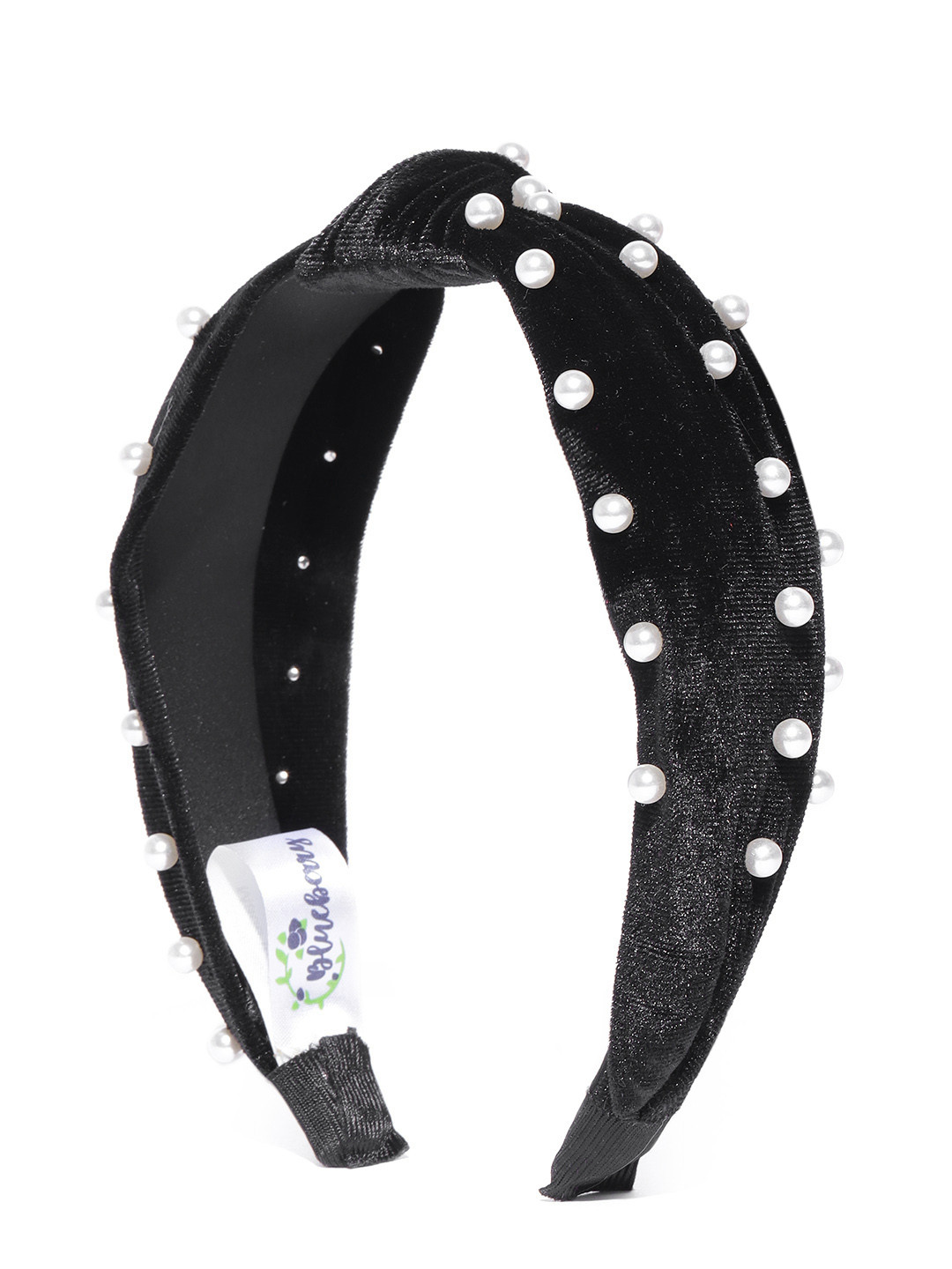

Blueberry Black & White Velvet Finish Beaded Hairband