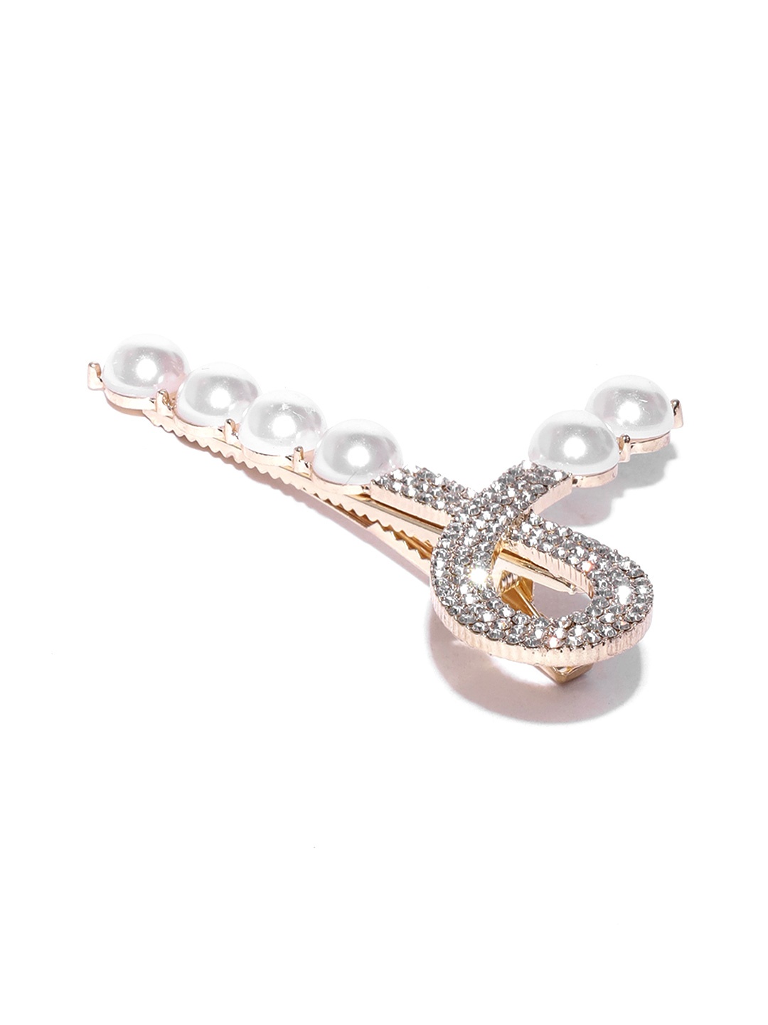 

Blueberry Women Gold-Toned & Off-White Embellished Alligator Hair Clip