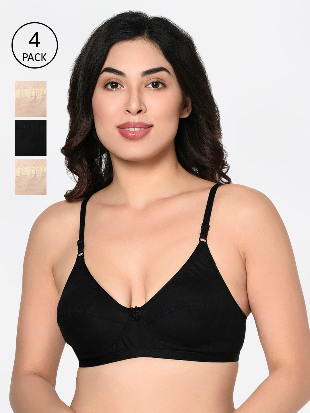 

Bodycare Black & Beige Solid Non-Wired Non Padded Everyday Bra Pack of 4
