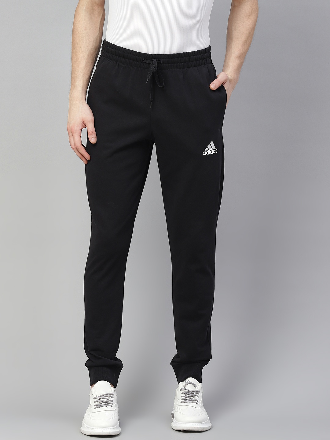 

ADIDAS Men Black Solid Essentials Single Jersey Tapered Cuff Sustainable Joggers