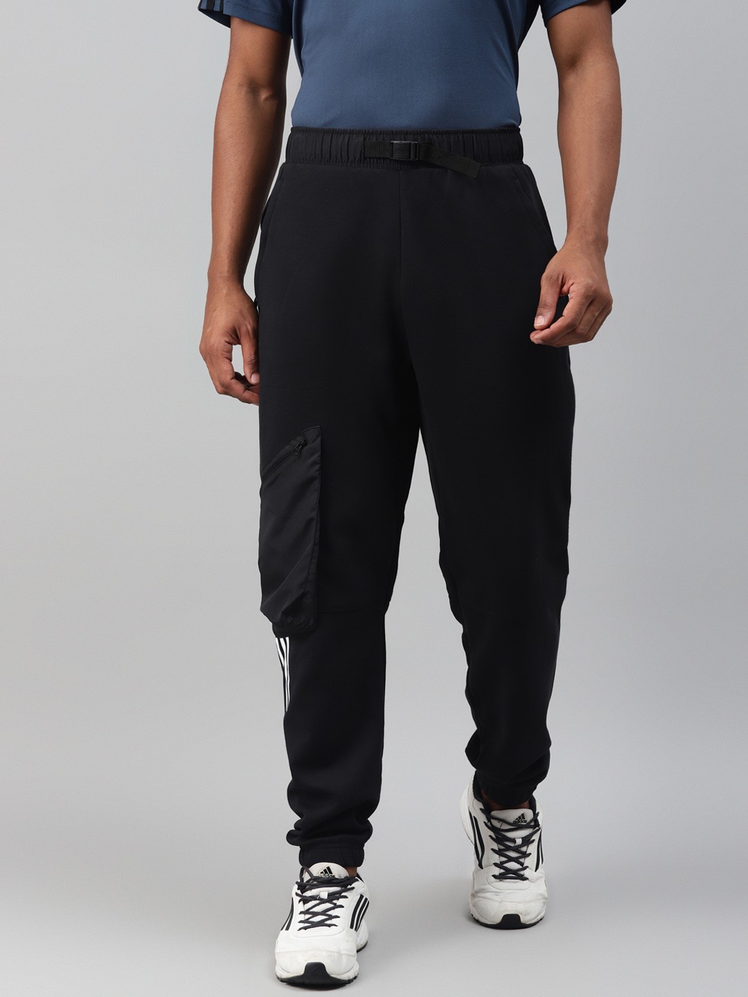 

ADIDAS Men Black Solid Pure Cotton Cargo Style Sustainable Joggers