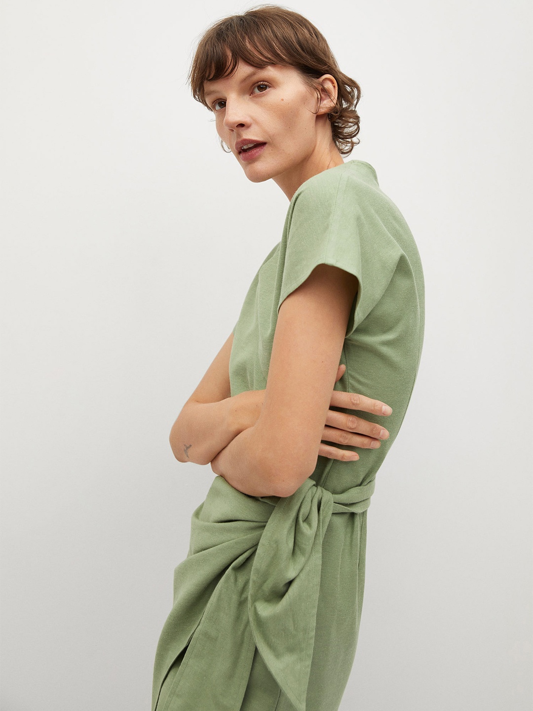 

MANGO Women Green Solid Sustainable Wrap Dress