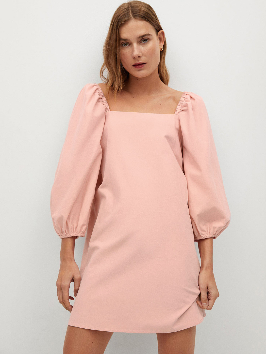 

MANGO Women Pink Solid Pure Cotton Sustainable A-Line Dress