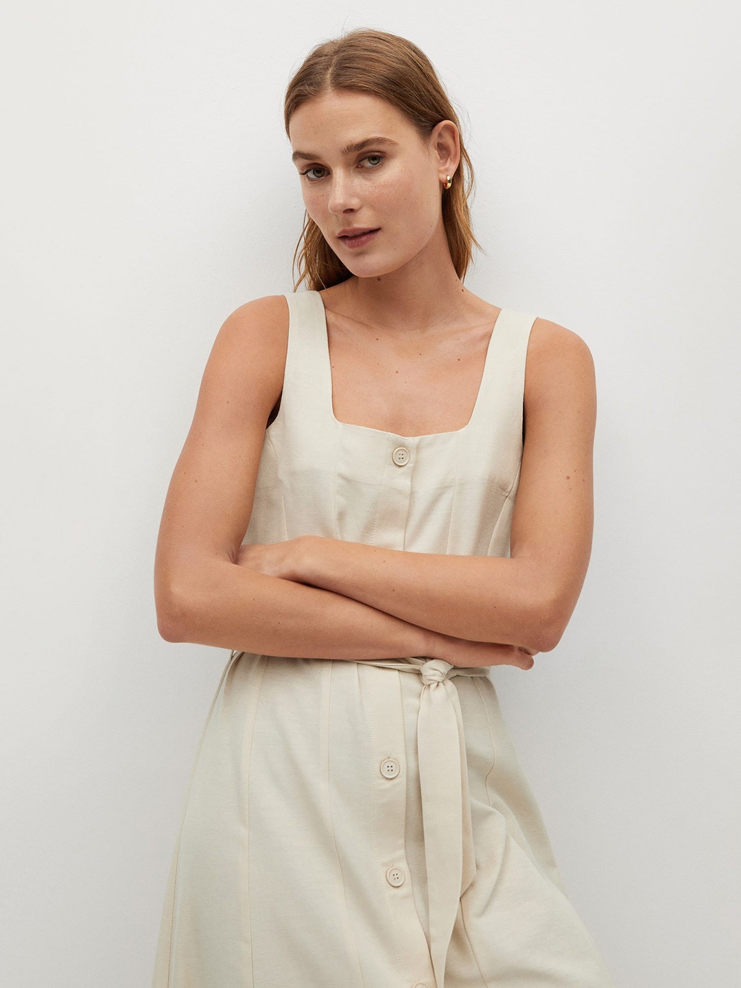 

MANGO Women Beige A-Line Midi Dress