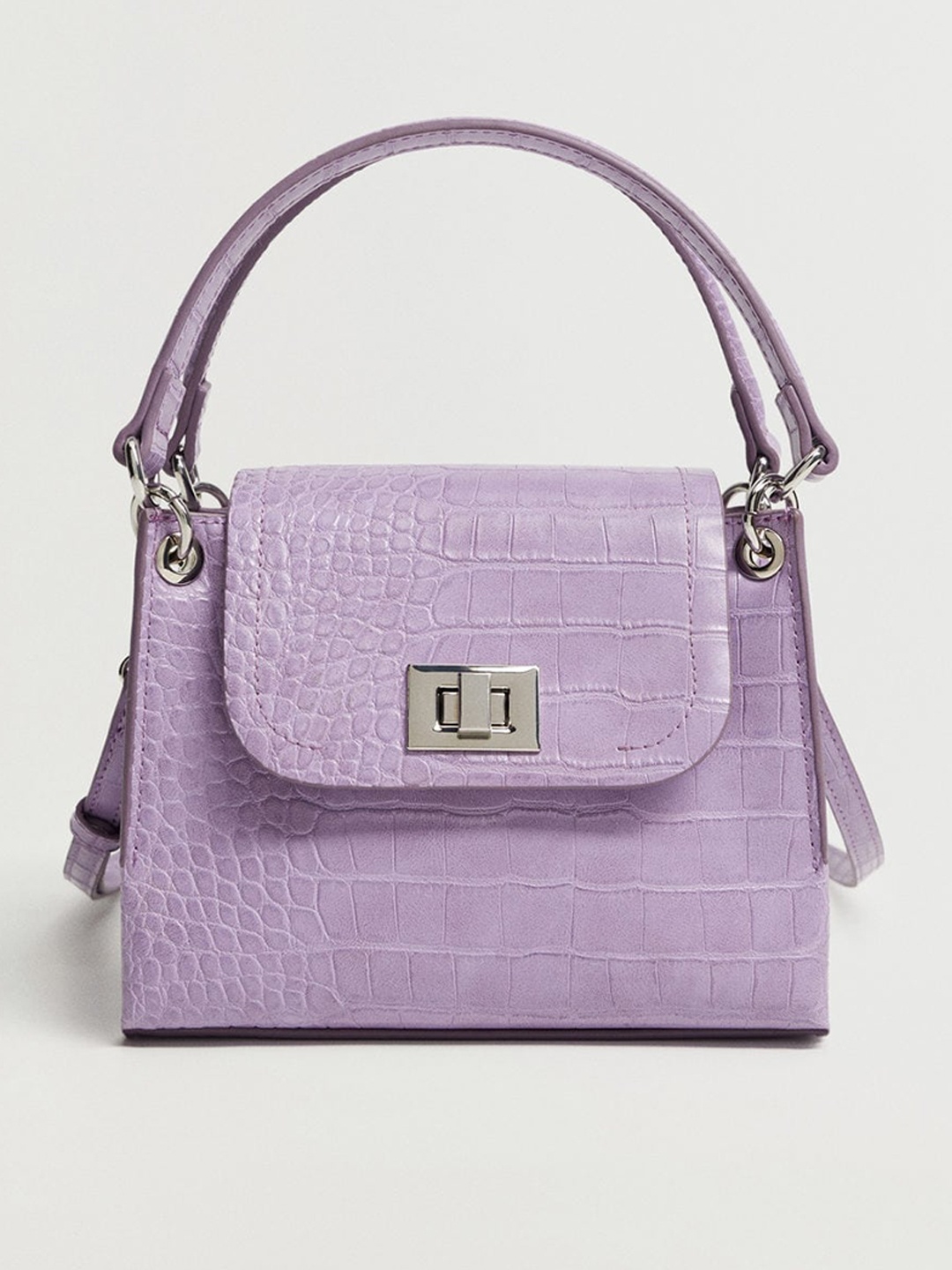 

MANGO Lavender Croc-Textured Satchel