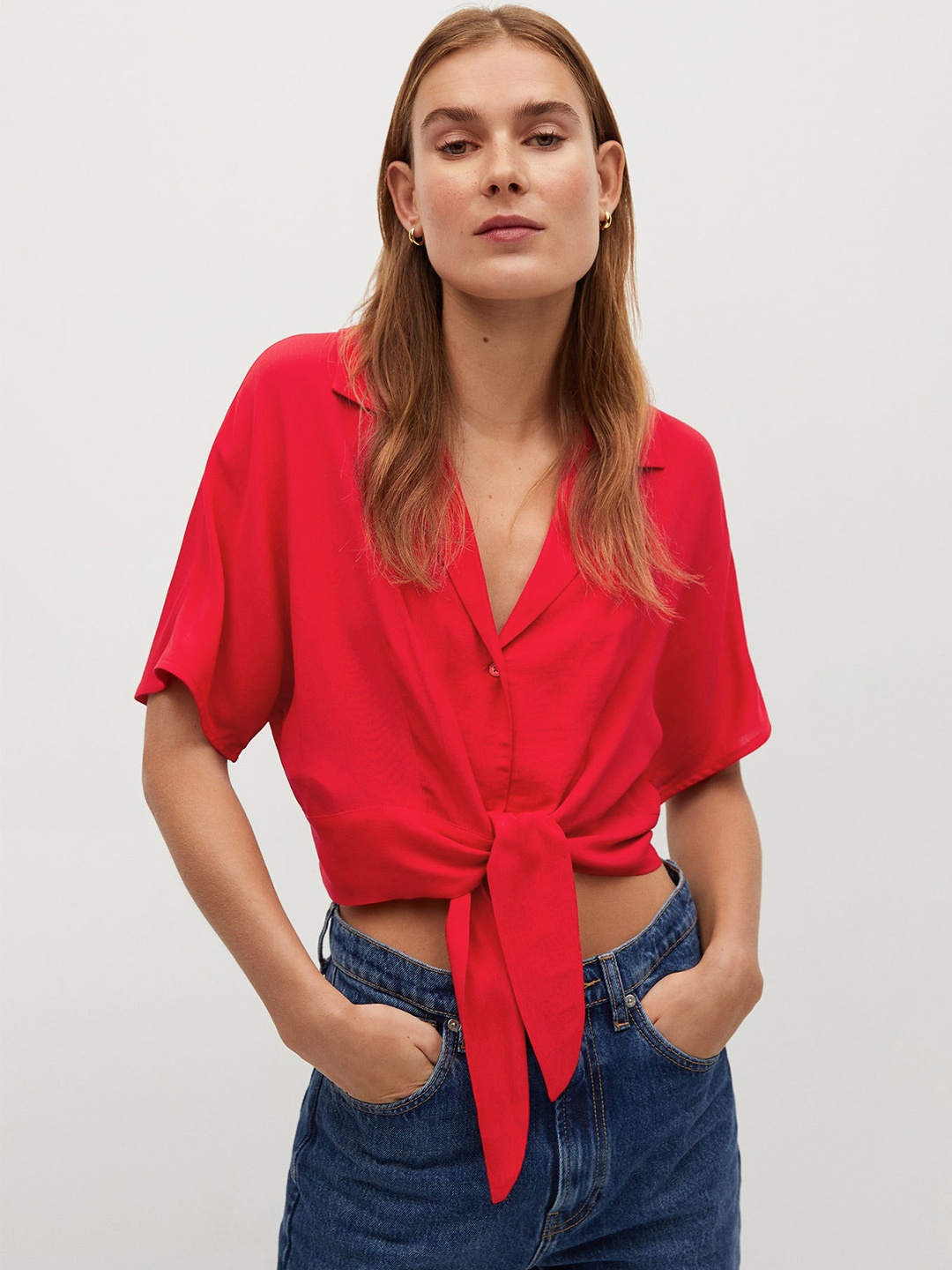 

Mango Red Solid Regular Crop Top