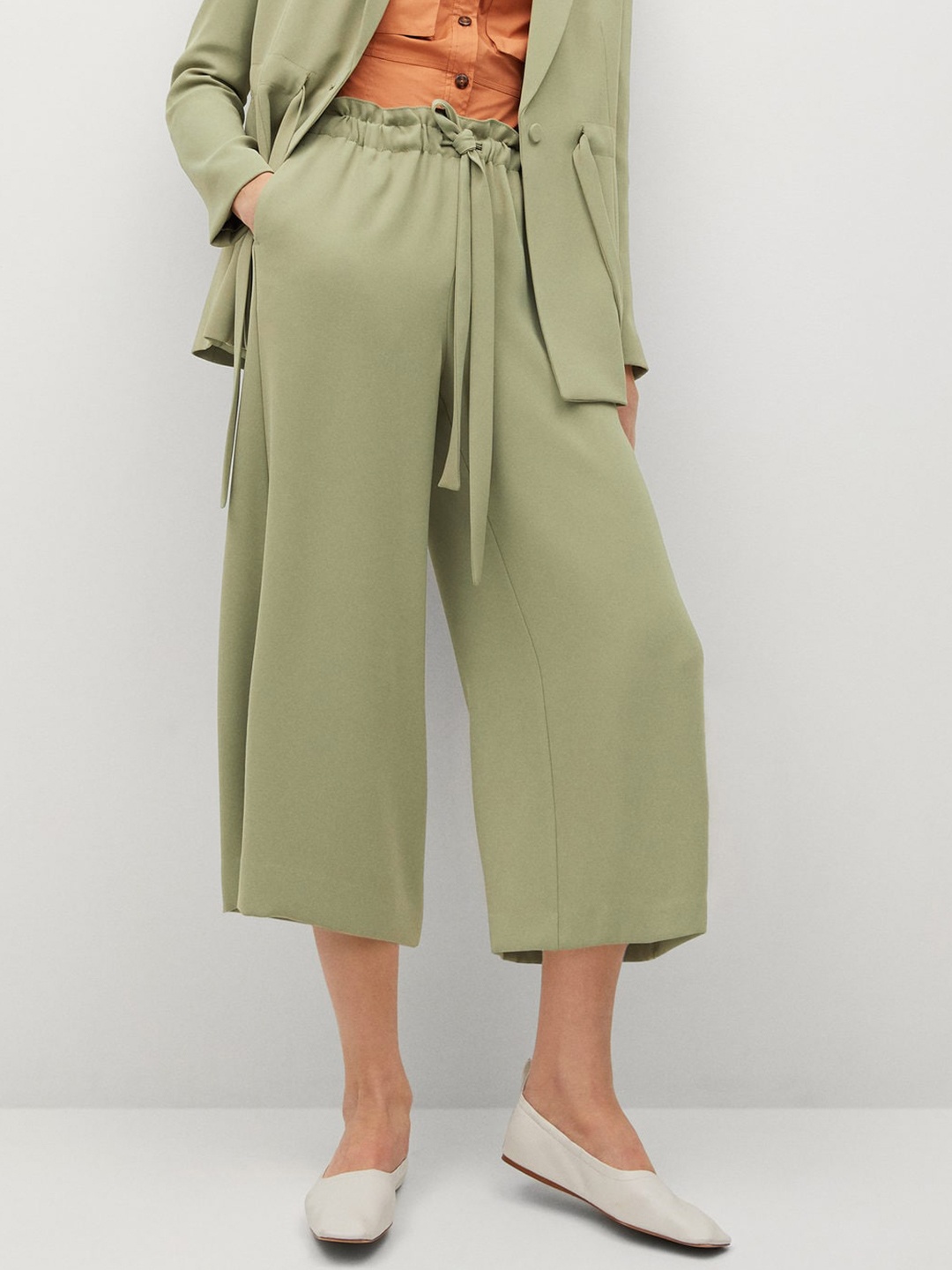 

MANGO Women Green Solid Regular Fit Culottes
