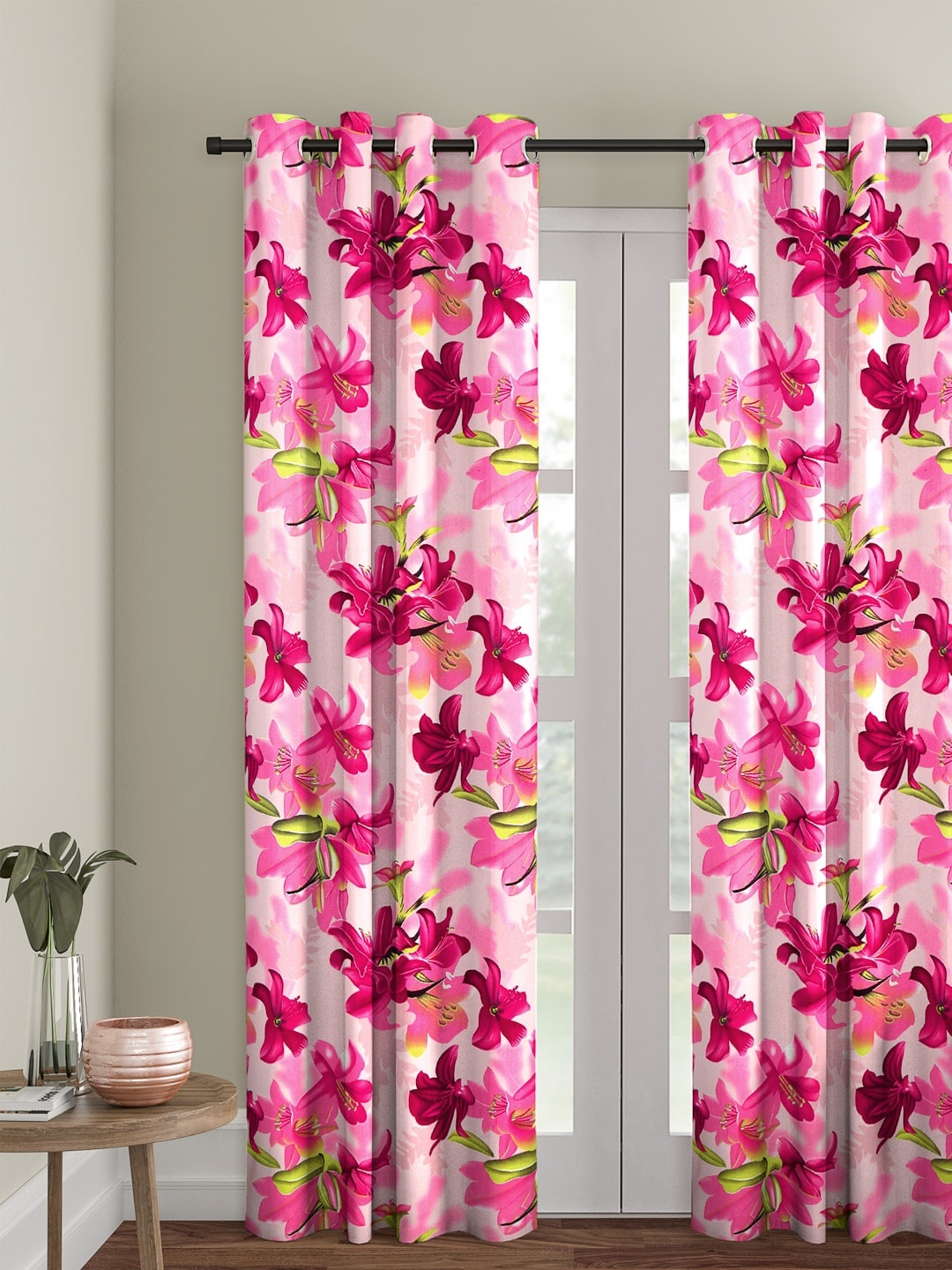 

Cortina Single Floral Printed Long Door Curtain, Pink