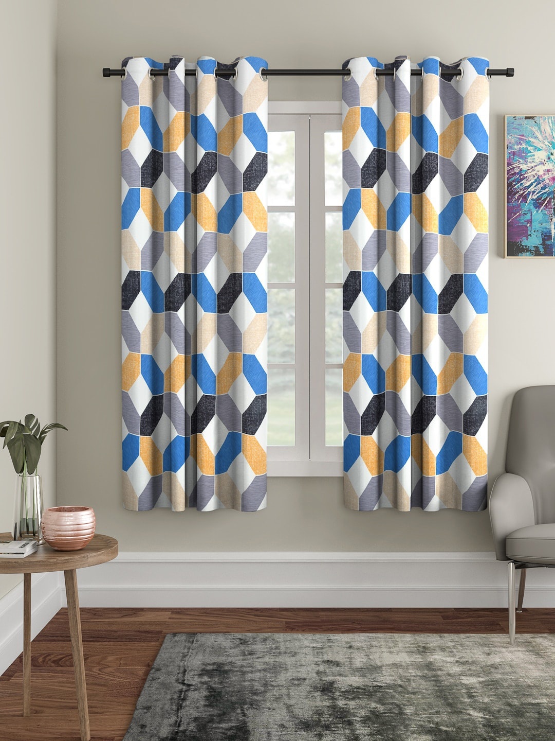 

Cortina White & Blue Set of 2 Digital Printed Window Curtains