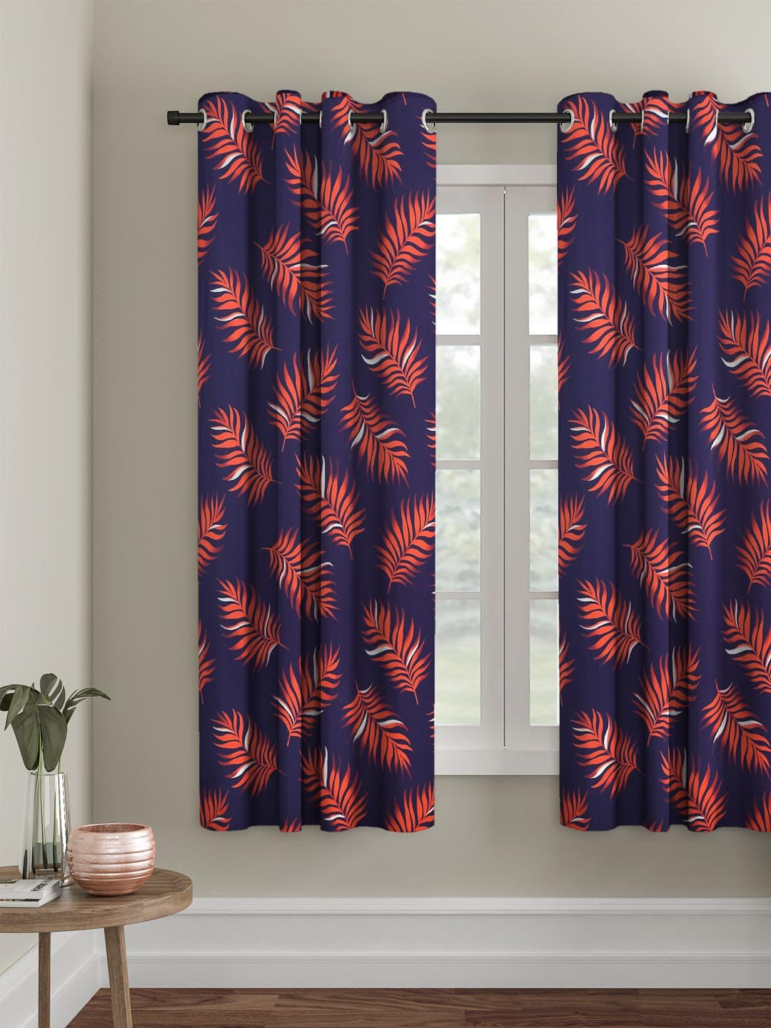 

Cortina Navy blue & Orange Set of 2 Digital Printed Window Curtains