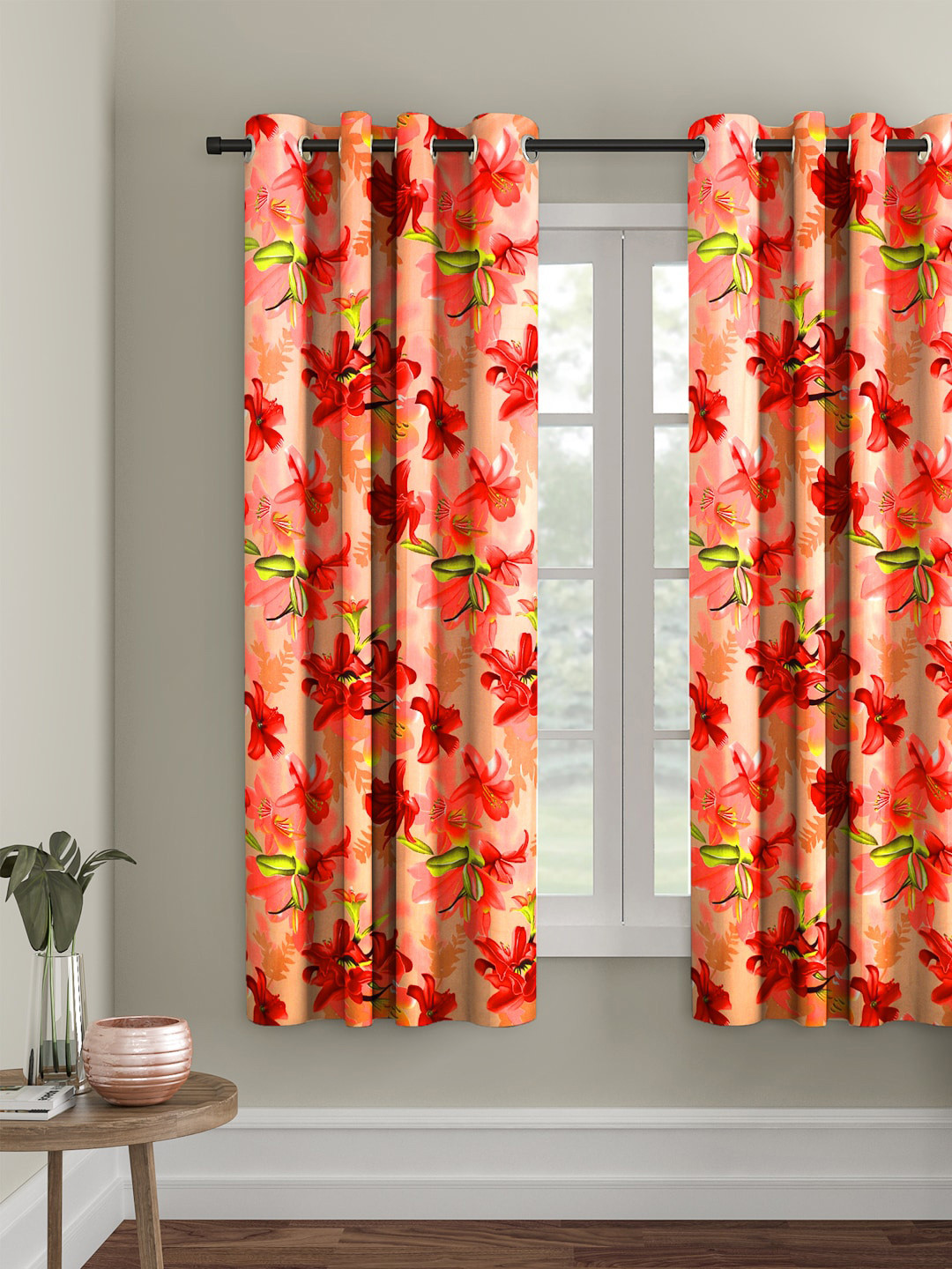 

Cortina Single Floral Printed Window Curtain, Peach
