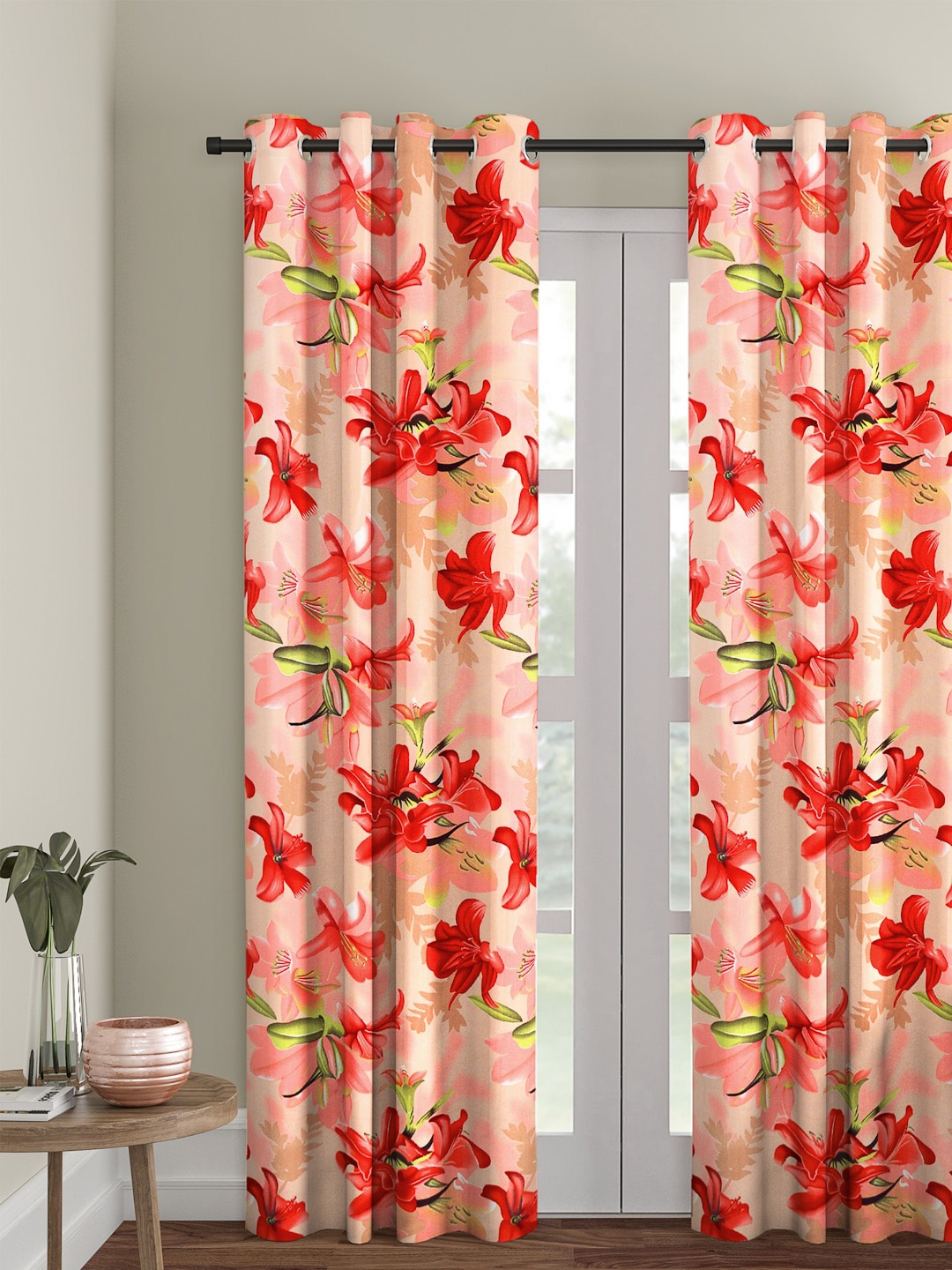 

Cortina Single Floral Printed Door Curtain, Peach