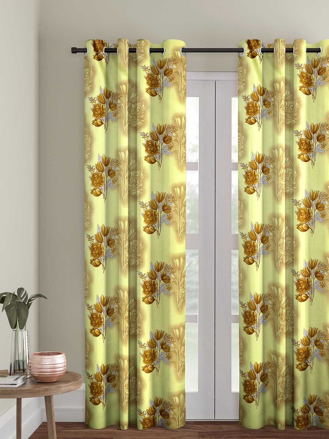 

Cortina Yellow & Beige Single Printed Long Door Curtain