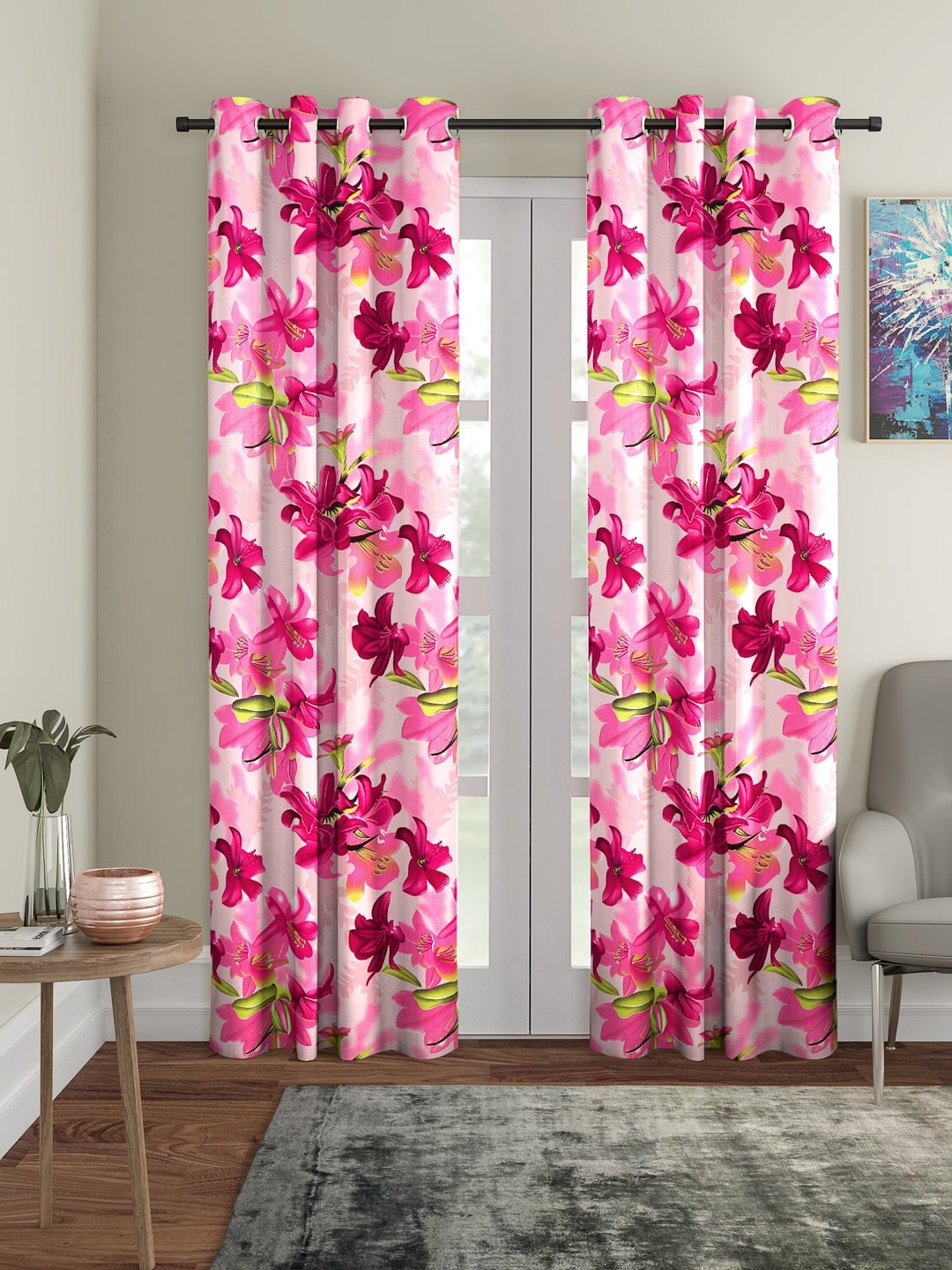 

Cortina Pink & Green Set of 2 Floral Printed Door Curtains