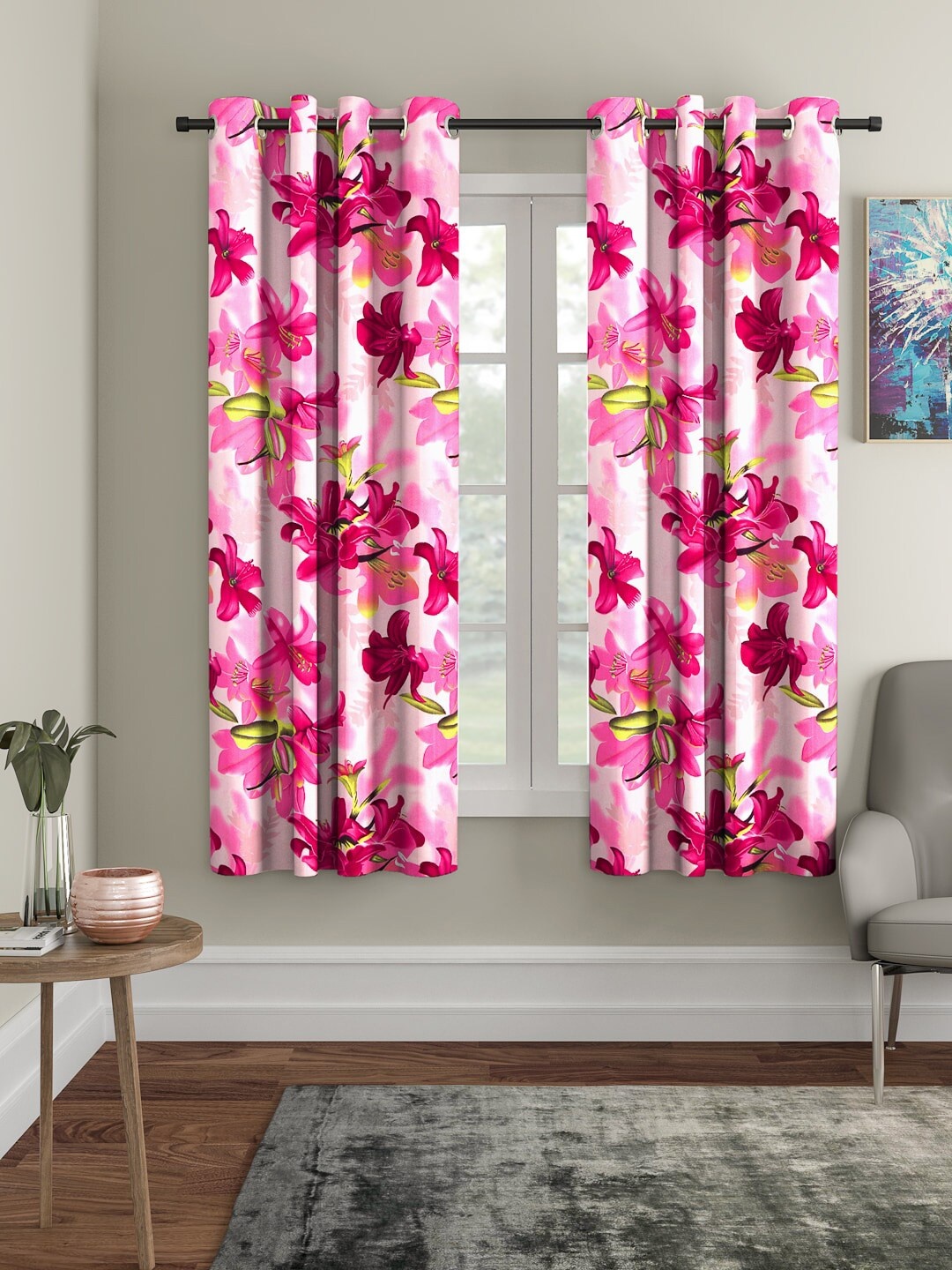

Cortina Pink Set of 2 Floral Printed Window Curtains