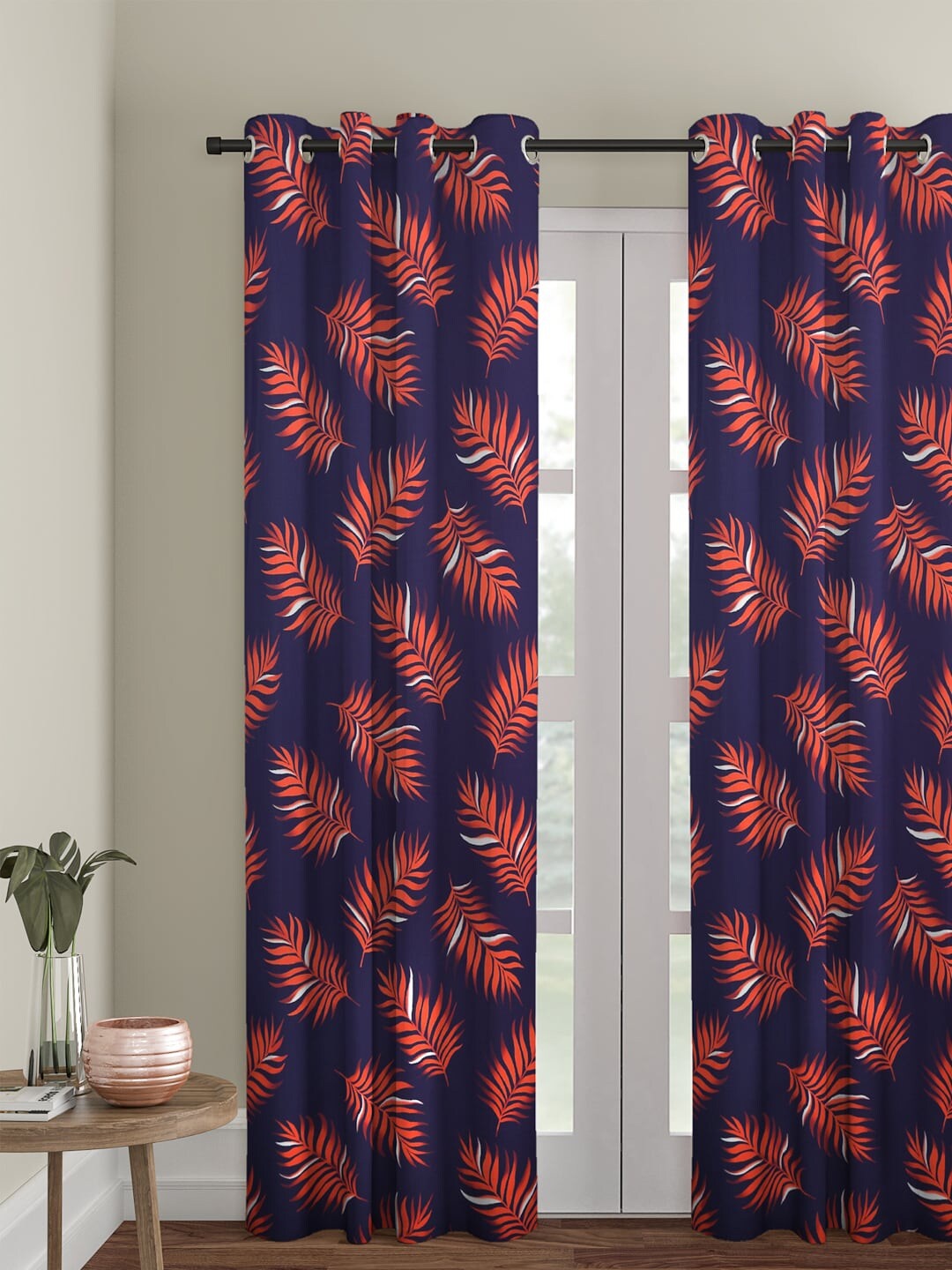 Cortina Navy Blue & Orange Single Printed Door Curtain