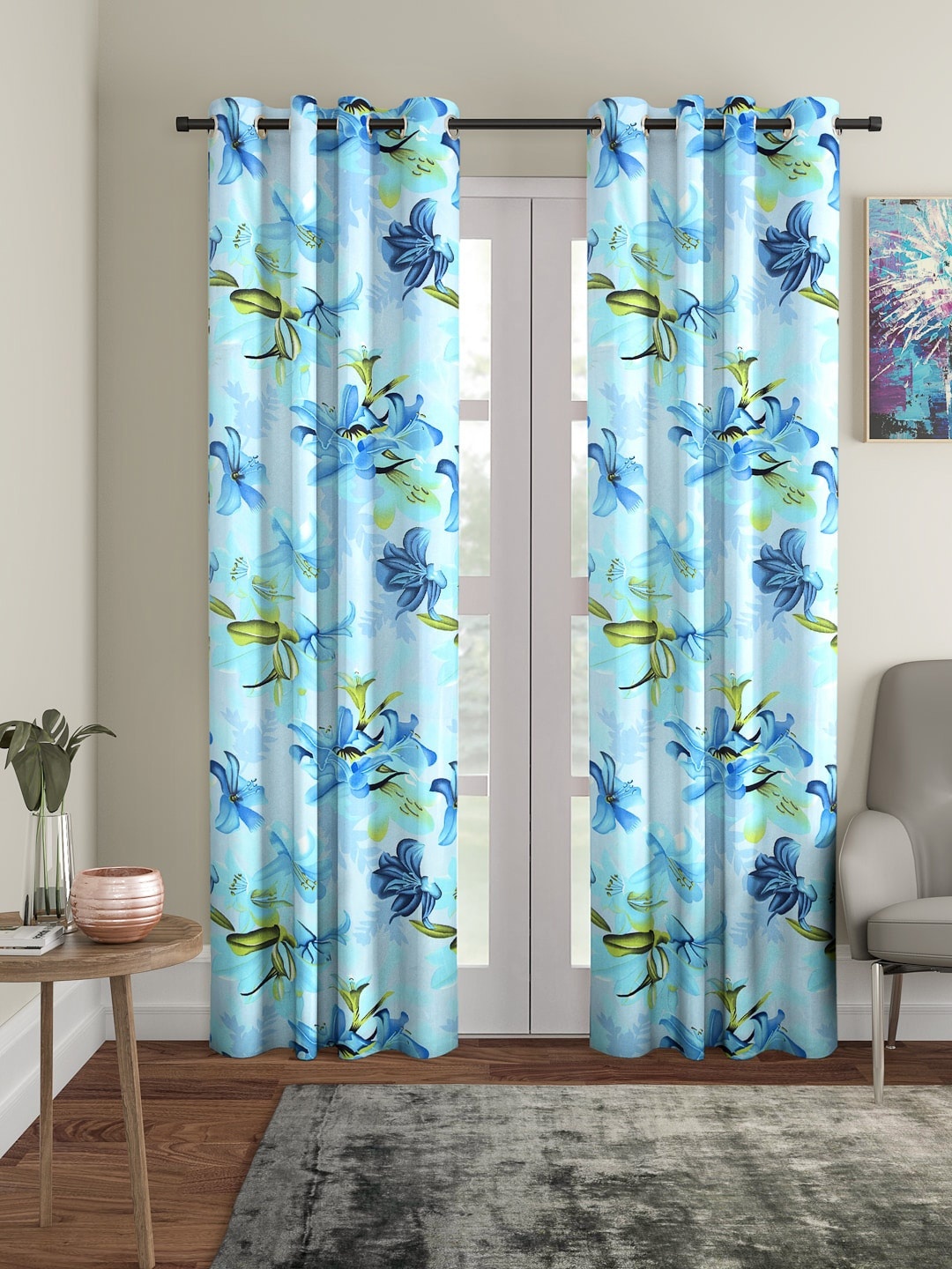 

Cortina Set of 2 Floral Printed Door Curtain, Blue