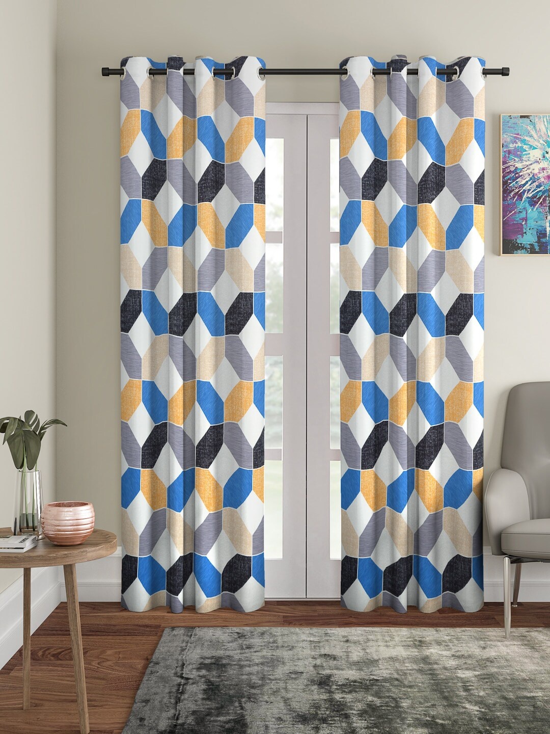 

Cortina White & Blue Set of 2 Digital Printed Long Door Curtains